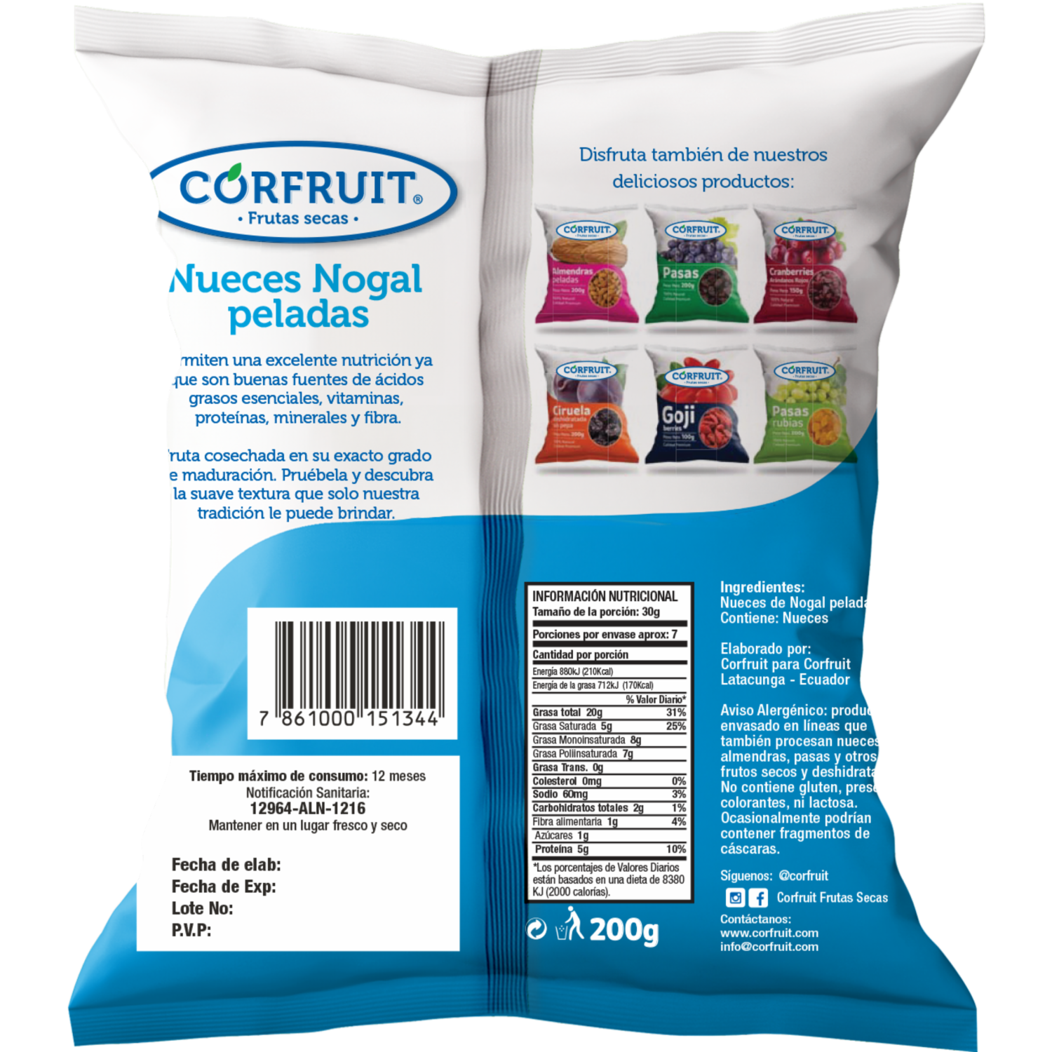 Nueces Nogal Peladas 100% Natural CORFRUIT 200 G