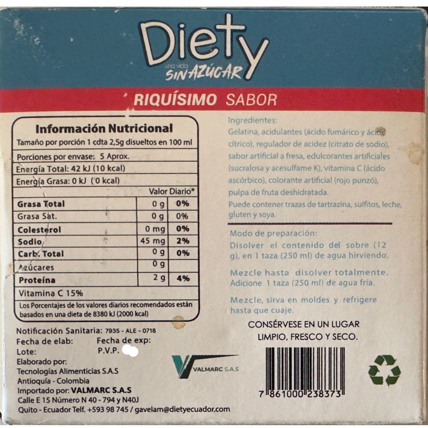 Gelatina De Cereza Sin Azúcar DIETY 5 Porciones