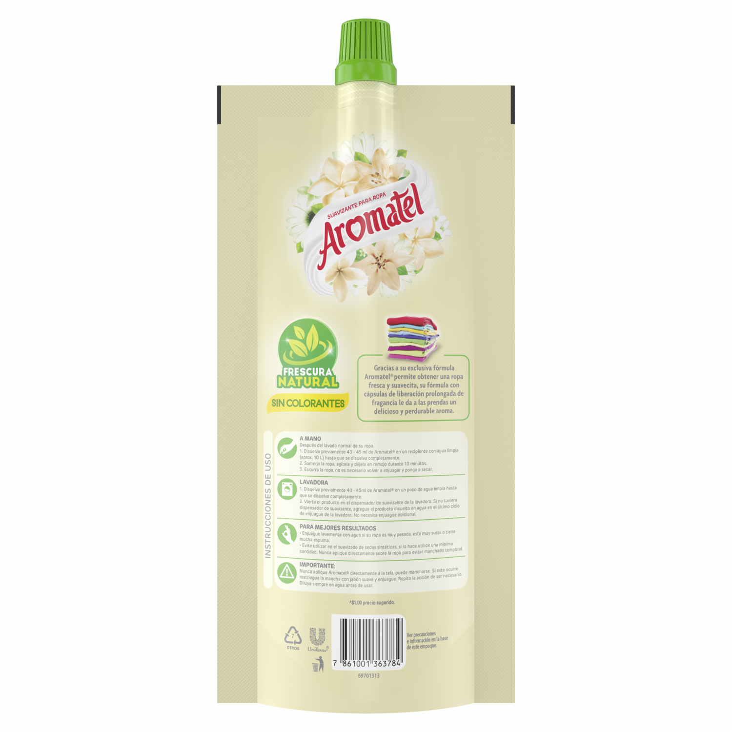 Suavizante Para Ropa Fragancia A Coco Y  Bambú AROMATEL 340 Ml