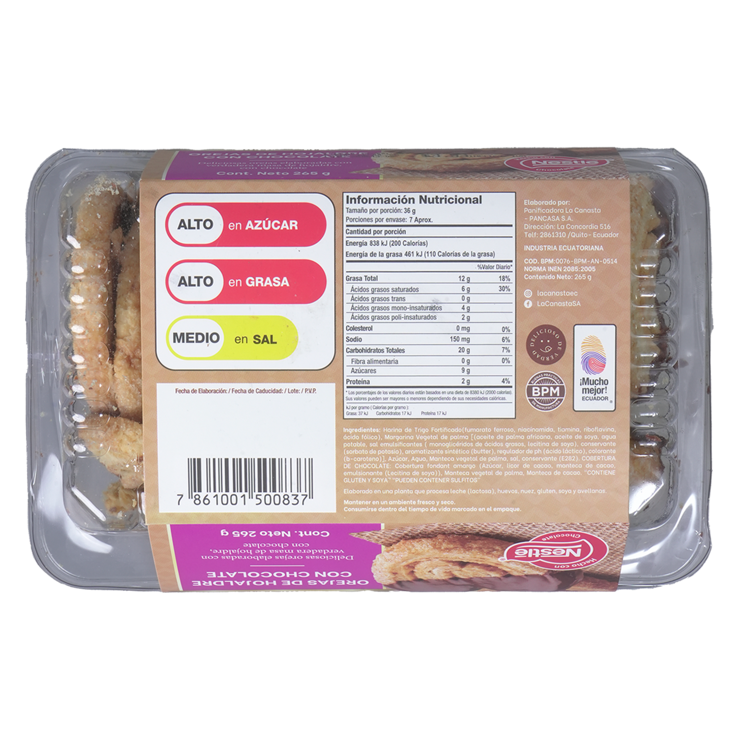 Galletas Orejas Con Chocolate LA CANASTA 265 G