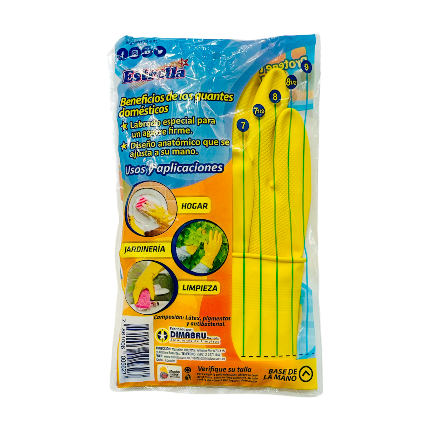 Guantes De Nitrilo Domésticos Amarillos Resistentes Anti alérgico Y Antibacterial ESTRELLA Talla 8