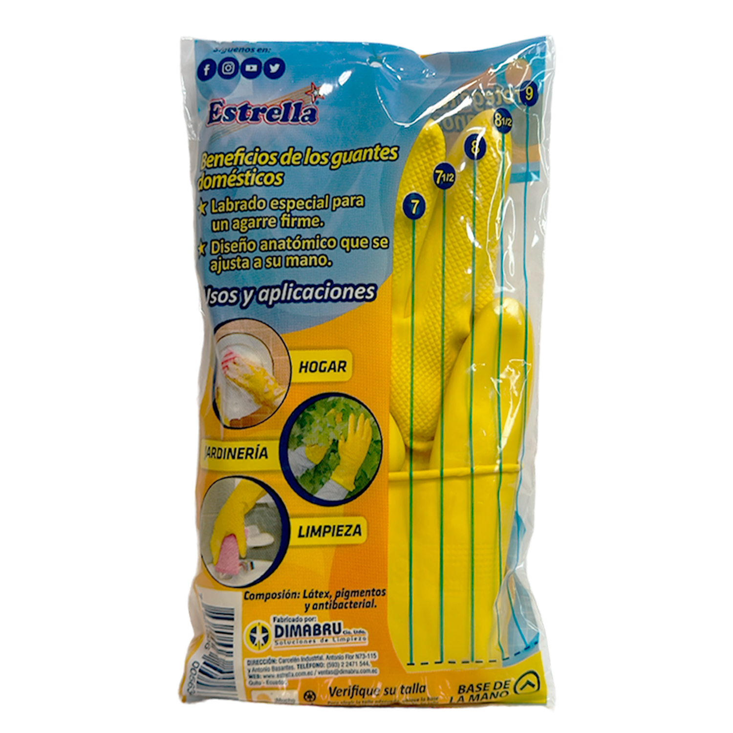 Guantes De Nitrilo Domésticos Amarillos Resistentes Anti alérgico Y Antibacterial ESTRELLA Talla 8 1/2