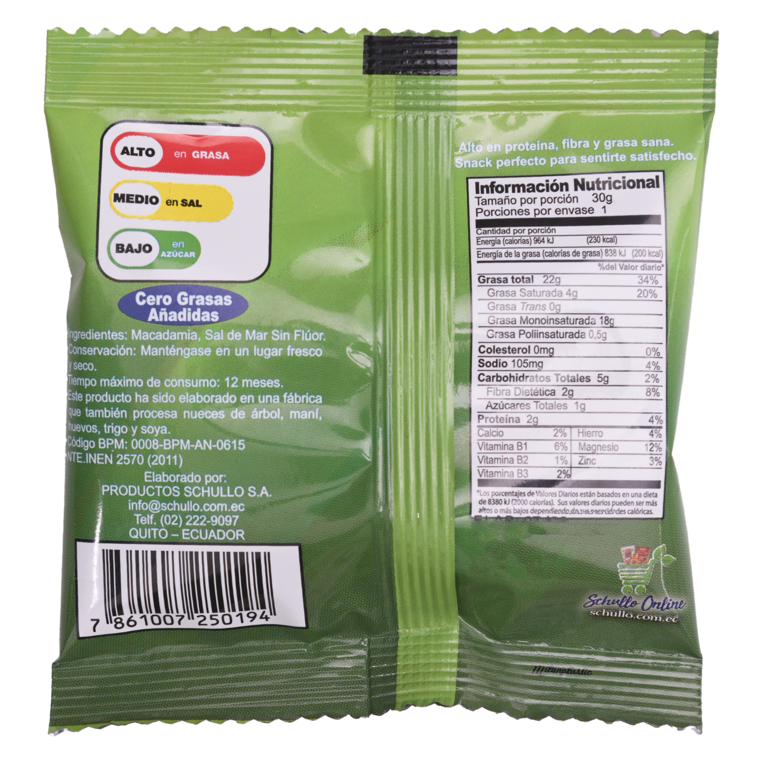 Macadamia Con Sal Sin Fluor SCHULLO 30 G