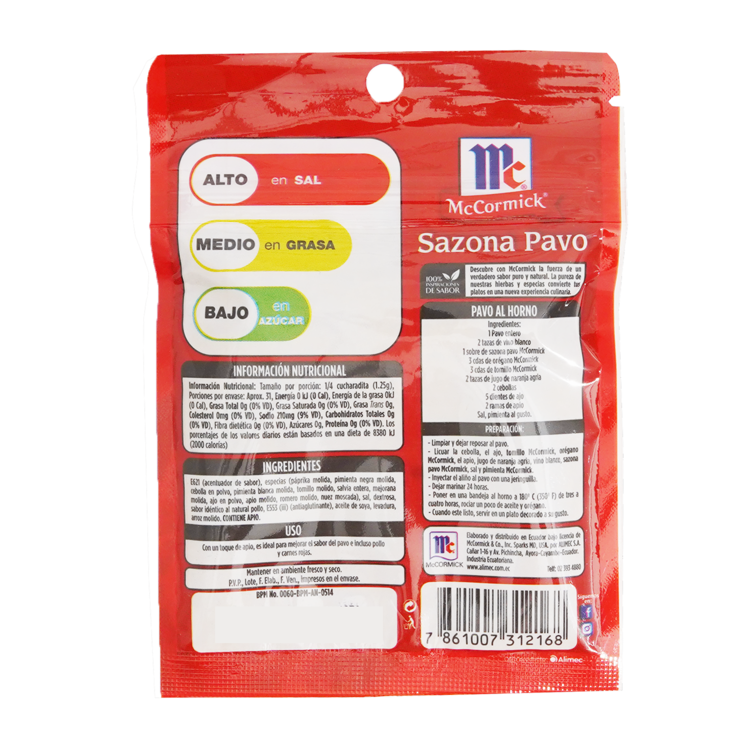 Sazonador En Polvo Para Pavo MCCORMICK 39 G