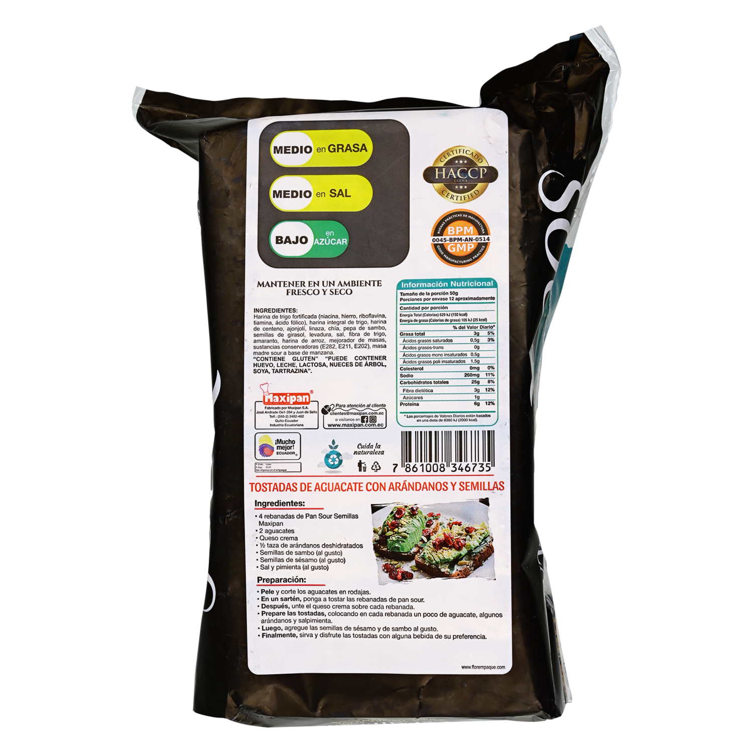 Pan De Molde Sour Semillas Cortado MAXIPAN 580g