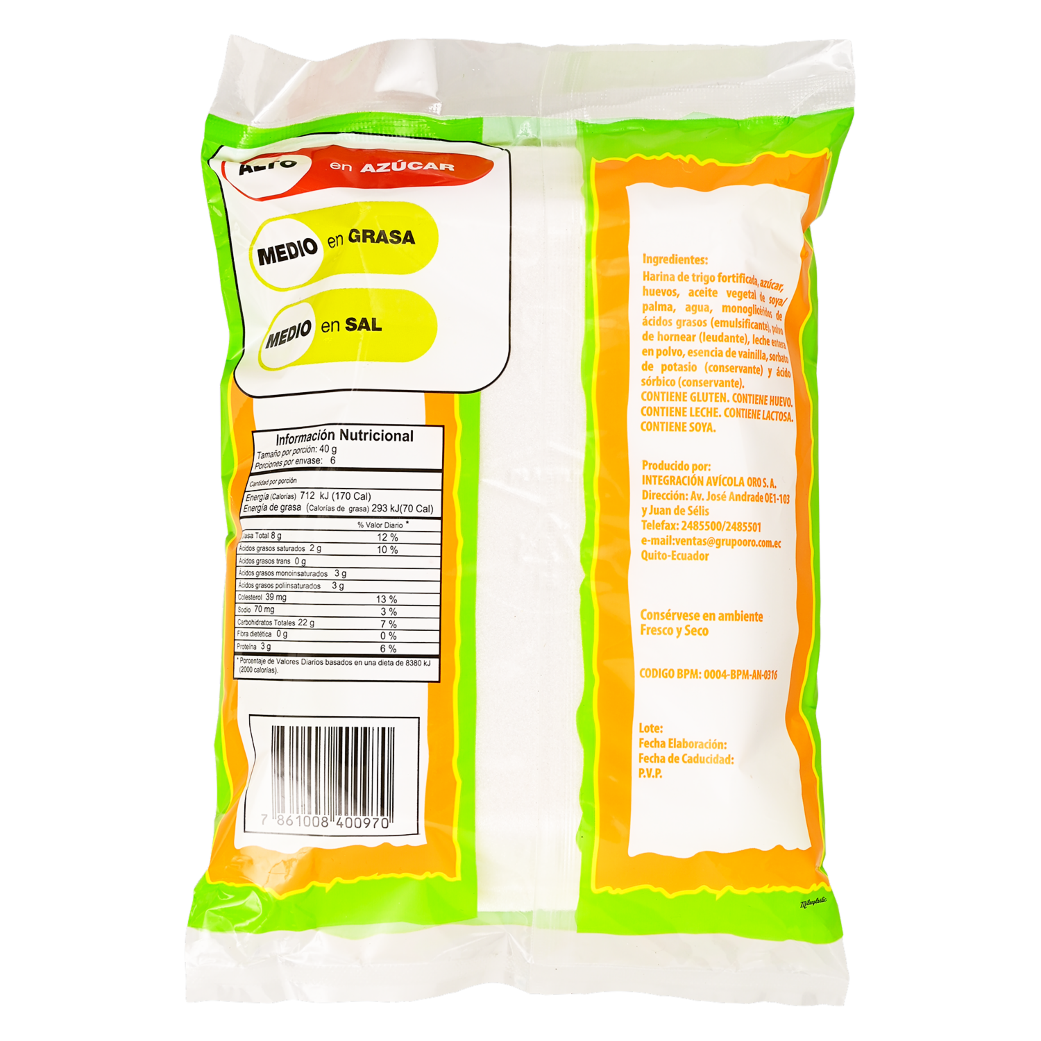 Ponqué De Vainilla CRON QUIS 240 G