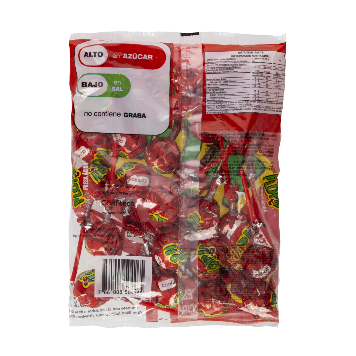 Chupete Sabor A Fresa Acida PLOP 432 G