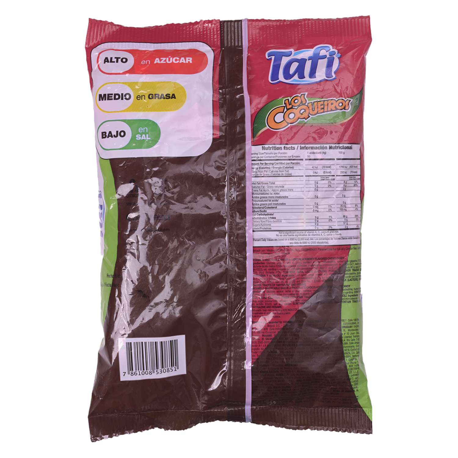 Caramelo Masticable Los Coqueiros Mora Y Chocolate TAFI 200 G