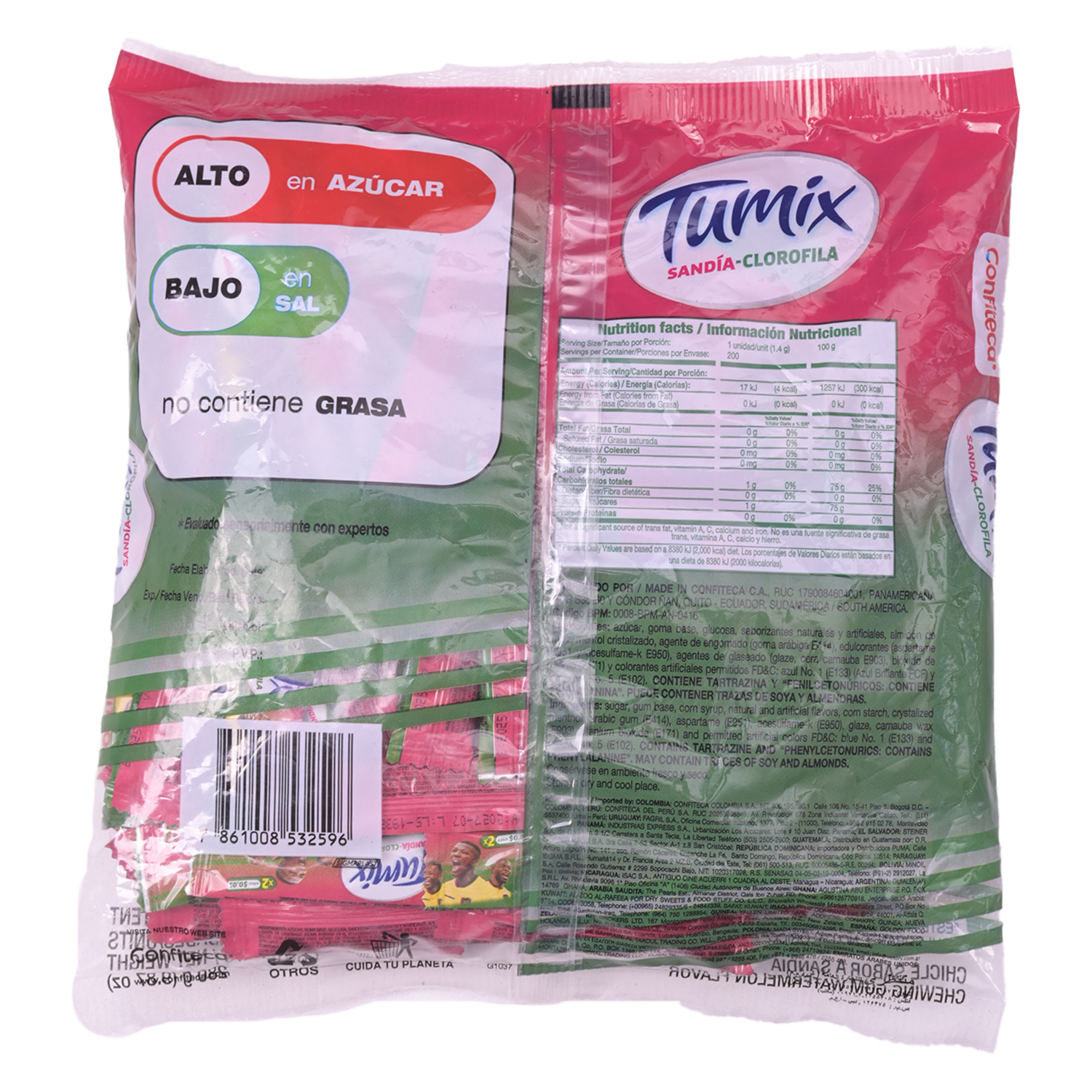 Chicle Sabor A Sandia Con Clorofila TUMIX 280 G