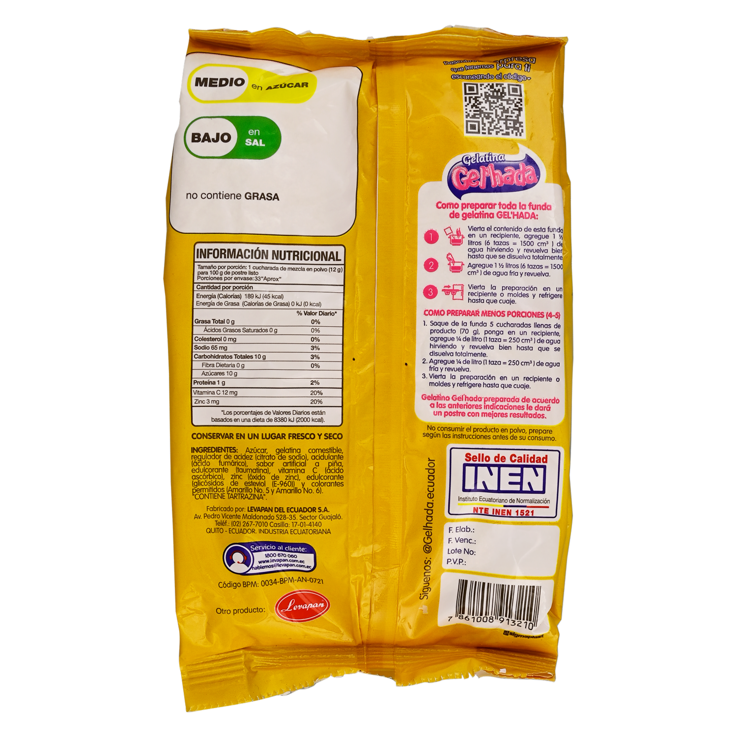 Gelatina En Polvo Sabor A Piña GEL’HADA 400 G