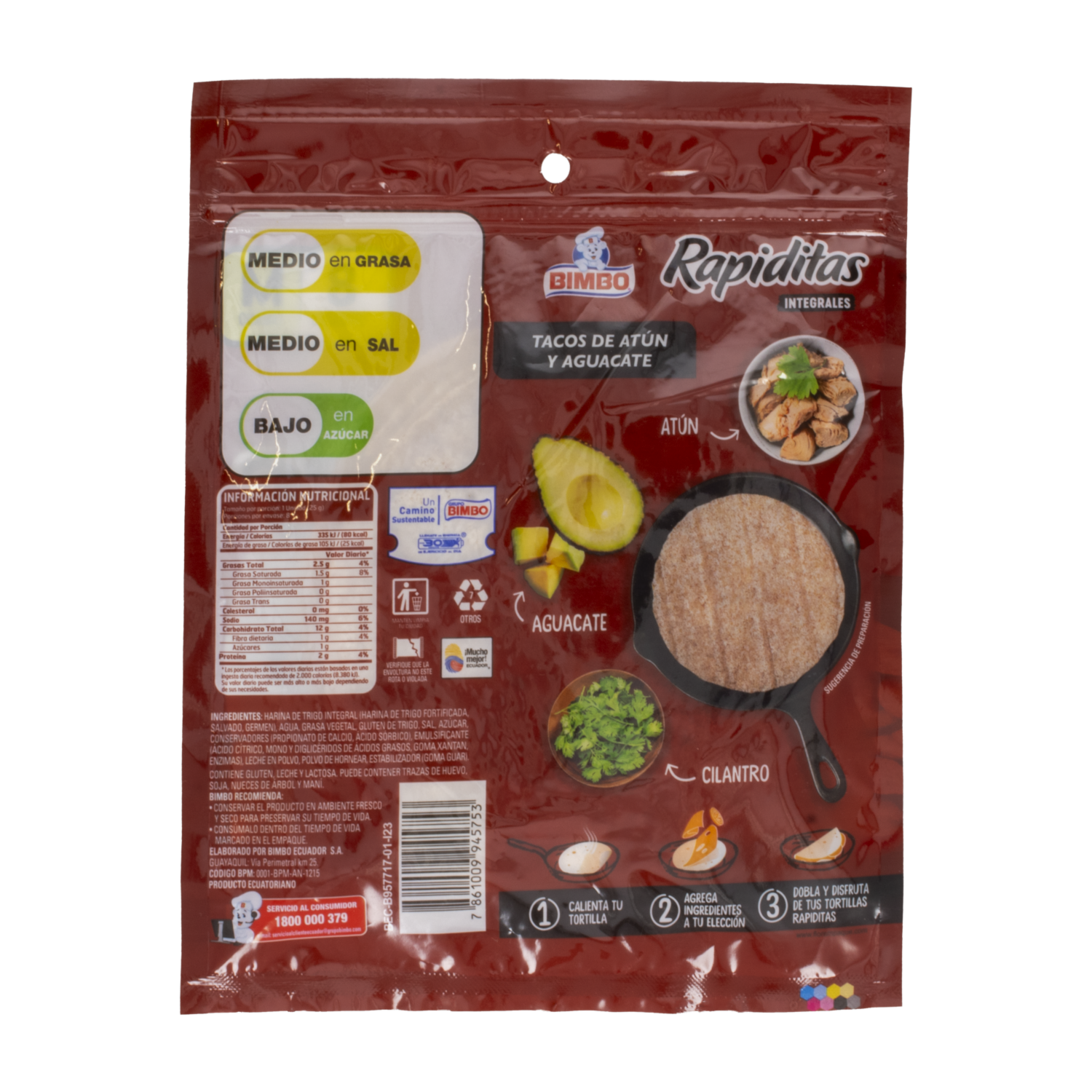 Tortillas De Harina Integral Rapiditas Diarias Con Granos Enteros BIMBO 200 G
