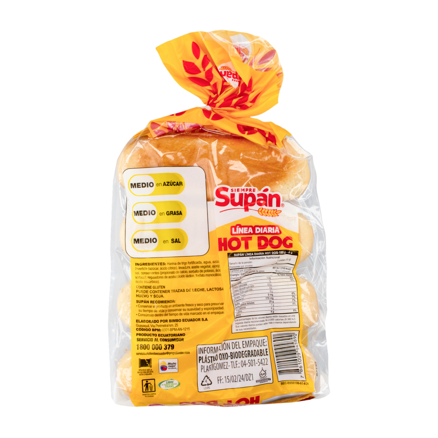 Pan Para Hot Dog Con Ajonjolí Línea Diaria SUPÁN 160 G