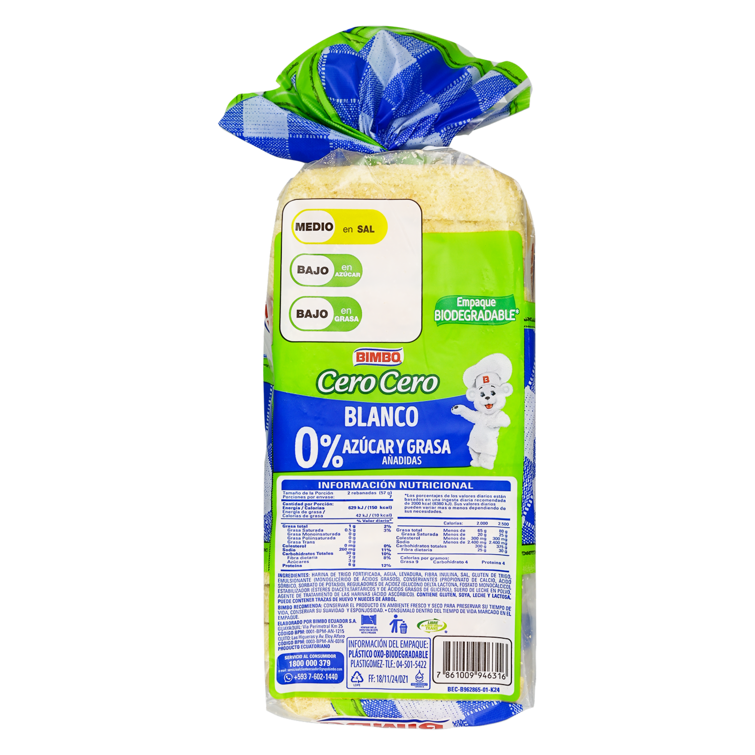 Pan Blanco Cero Cero BIMBO 400 G