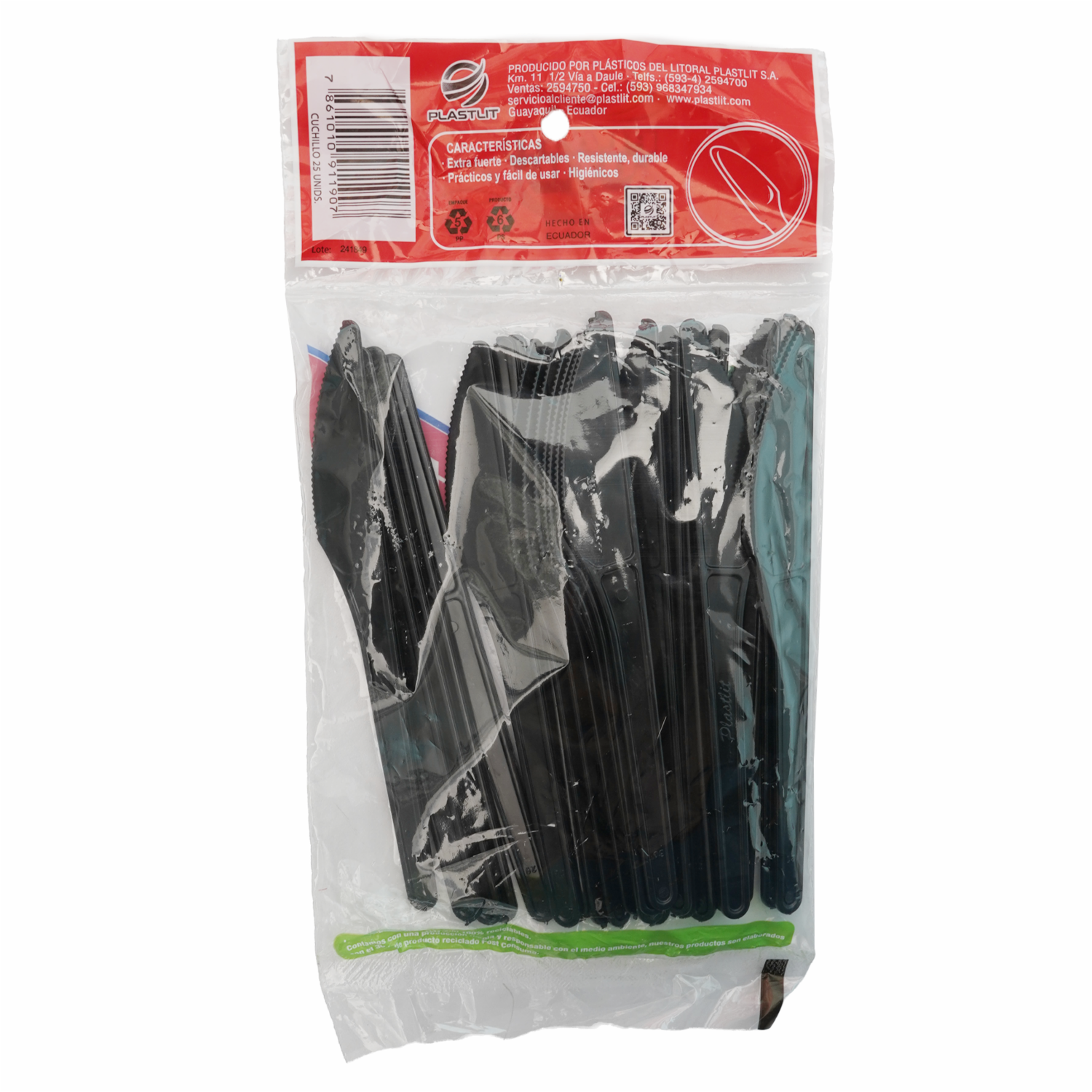 Cuchillo Desechable Negro PLASTIUTIL X 25 Uds