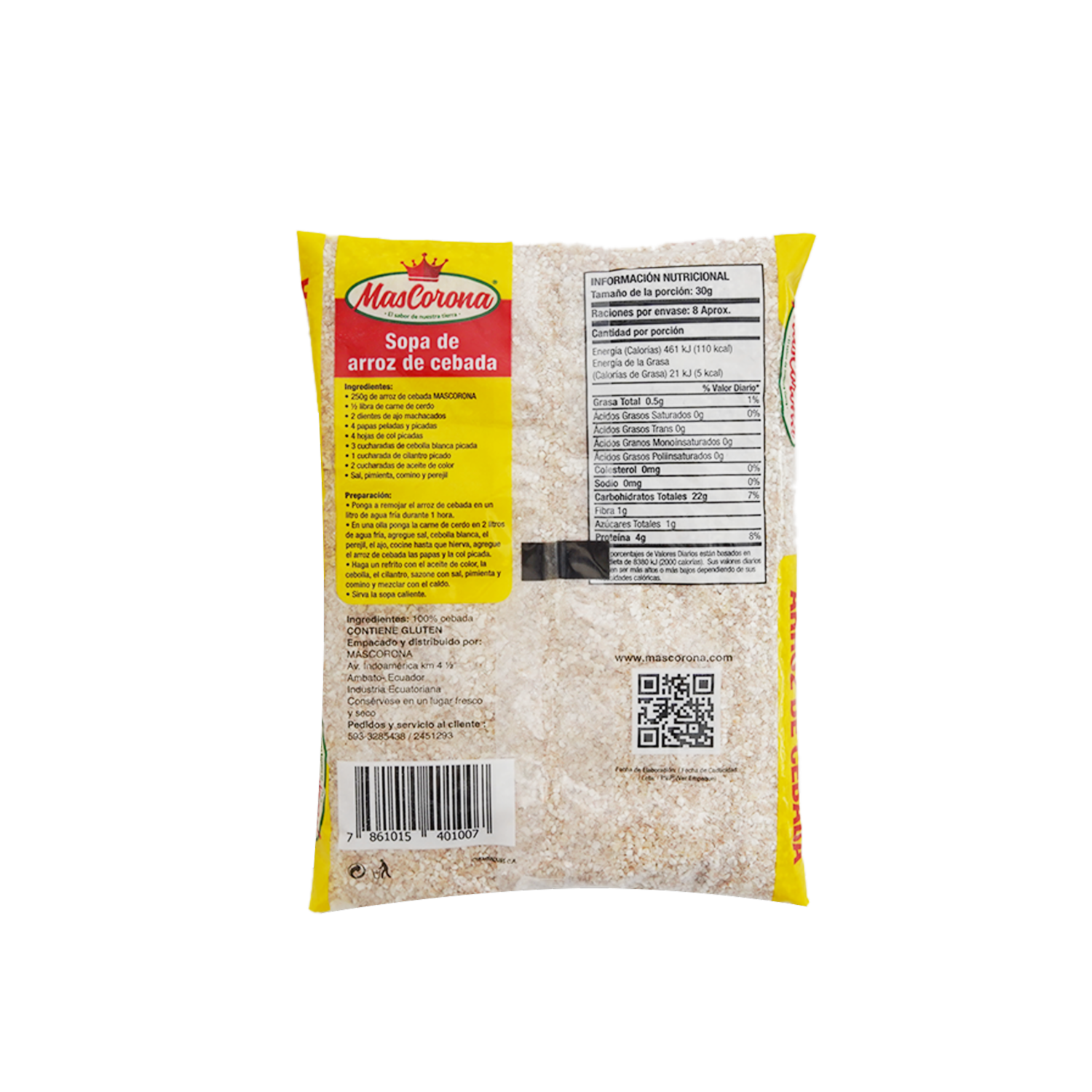 Arroz De Cebada 100% Natural Sin Conservantes Ni Preservantes MASCORONA 250 G