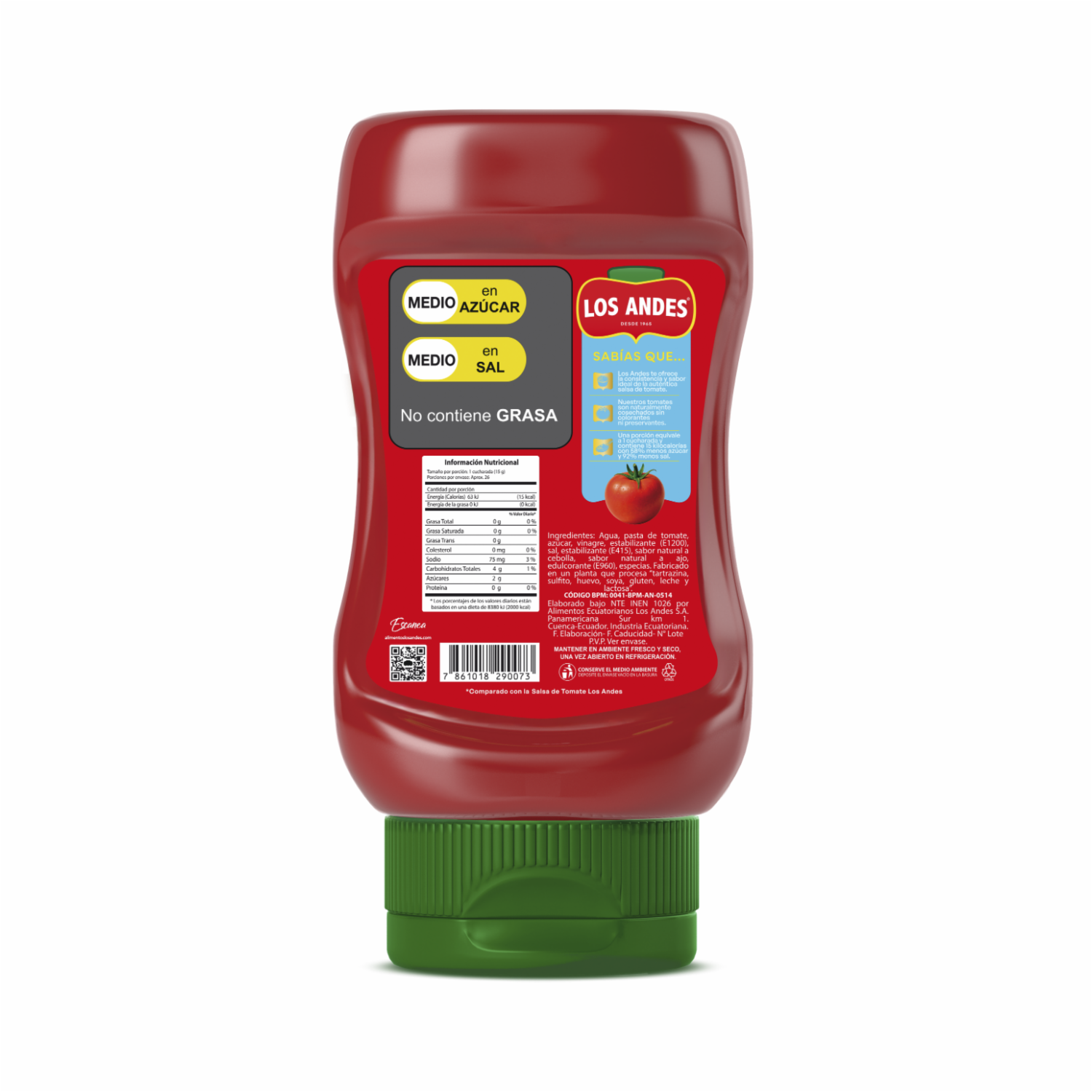 Salsa De Tomate Reducida En Azúcar LOS ANDES Squeeze 385 G