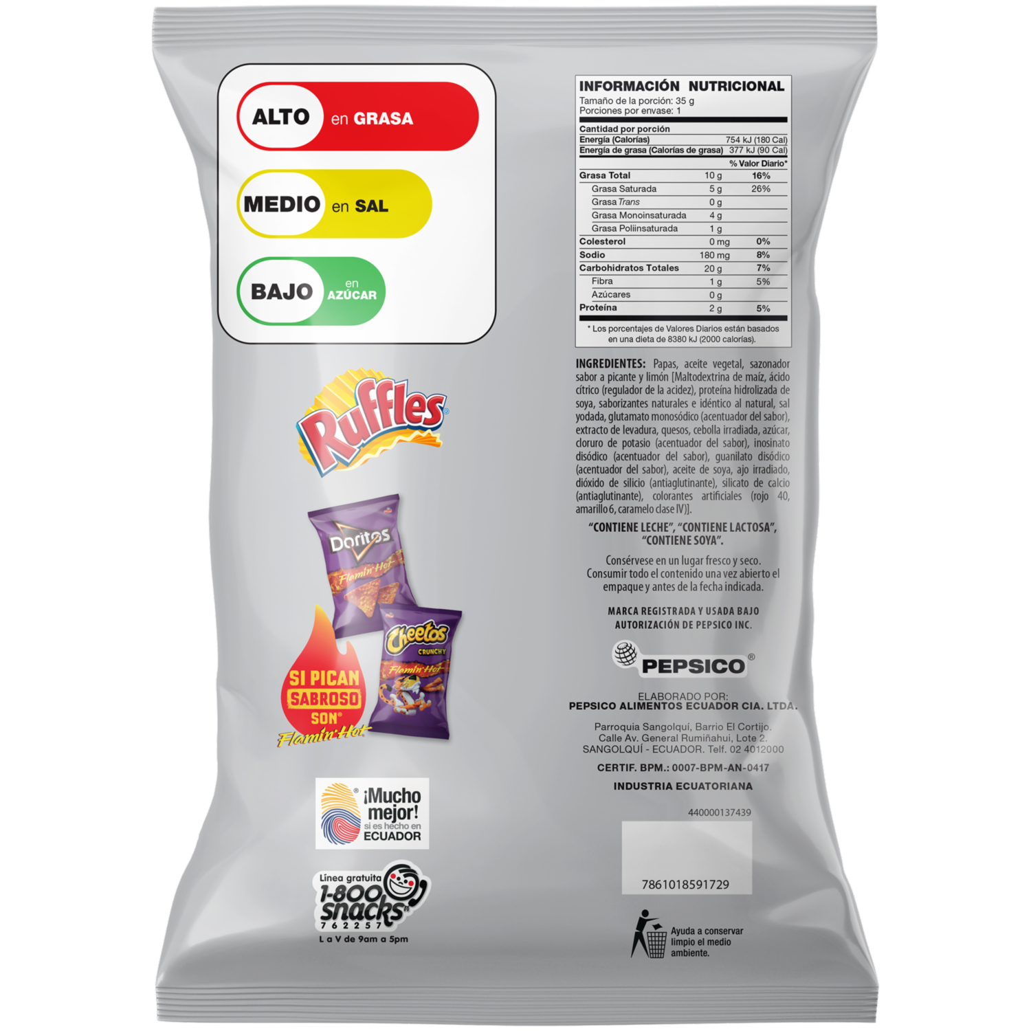 Papas Fritas Sabor Flamin Hot RUFFLES 35 G