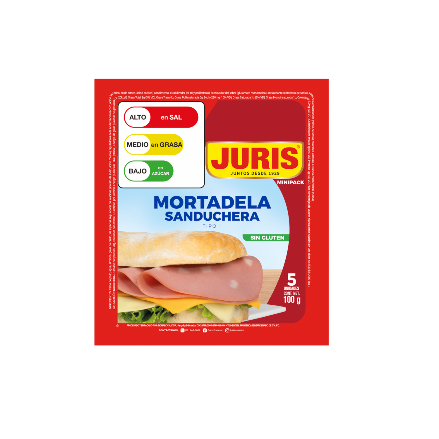 Mortadela Sanduchera Mini Pack JURIS 100 G