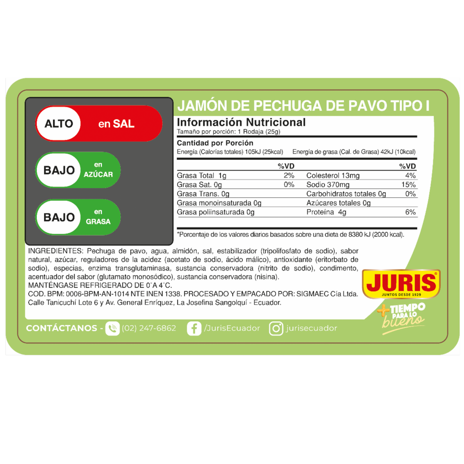 Jamón De Pechuga De Pavo Tipo I JURIS 200 G