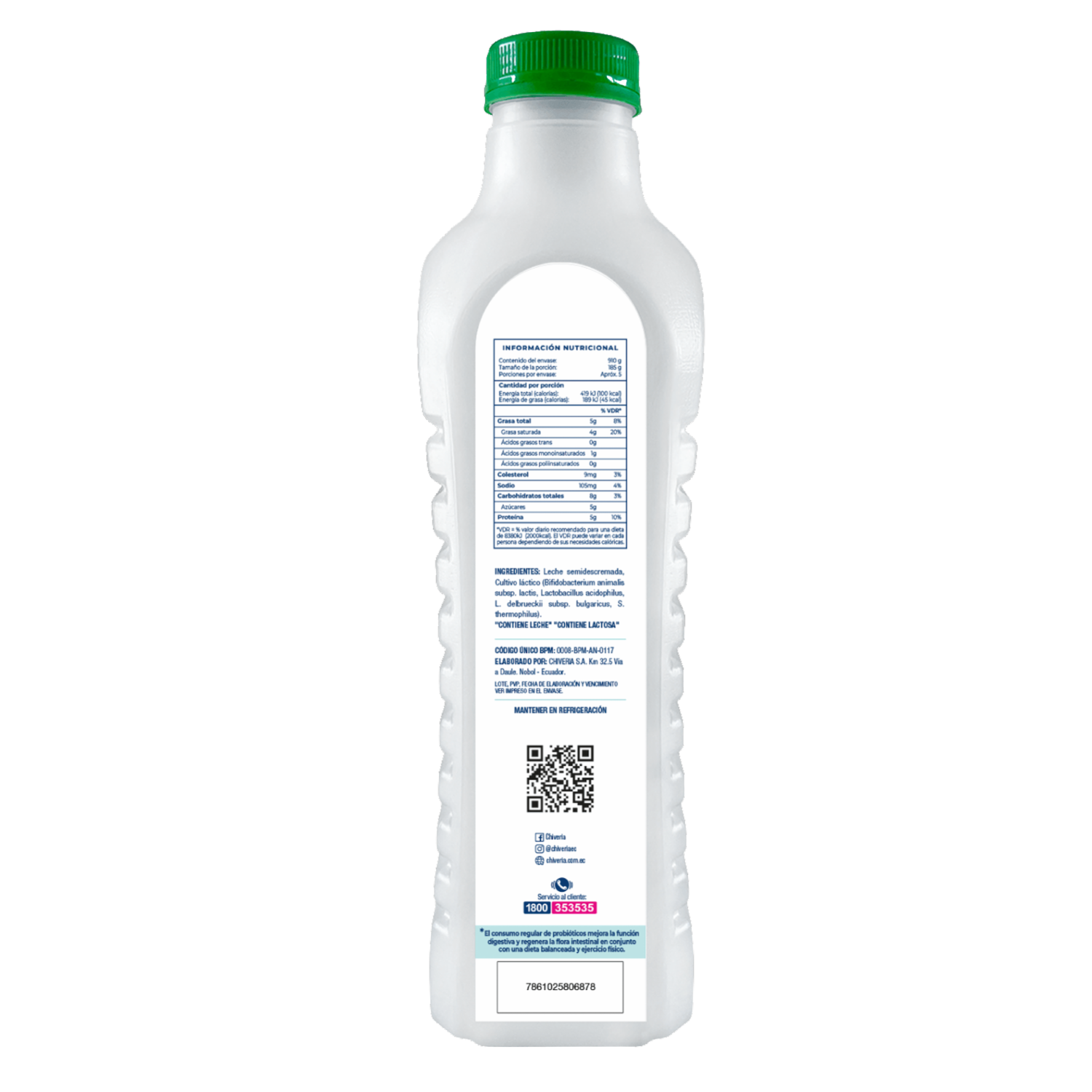 Yogur Semidescremado 100% Natural Sin Azúcar CHIVERIA 910 G