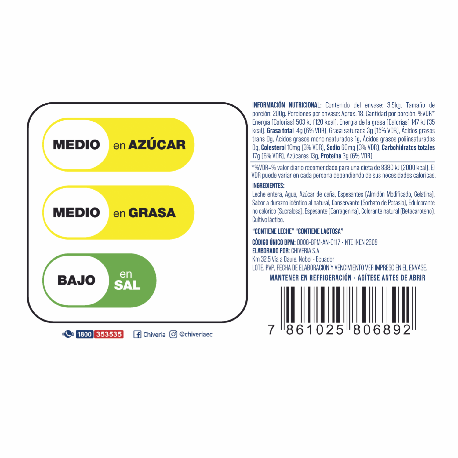Bebida De Yogur Sabor A Durazno CHIVERIA Galón 3500 G