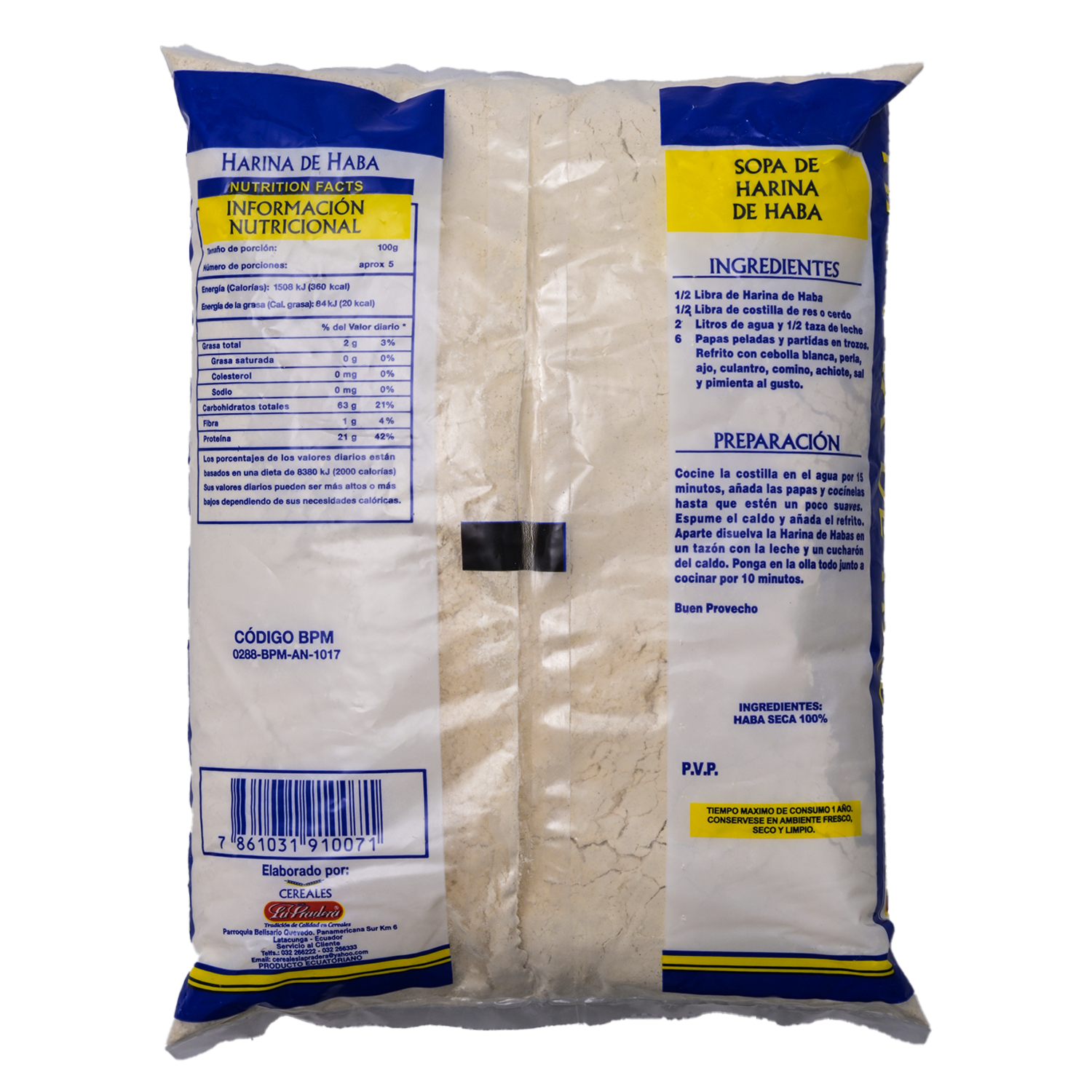 Harina De Haba Empacada LA PRADERA 500 G