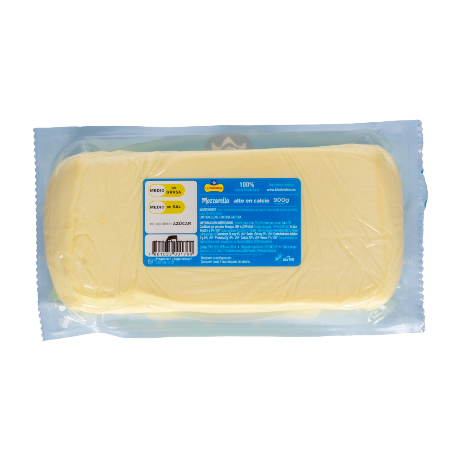 Queso Mozzarella Alto En Calcio LA HOLANDESA 900 G