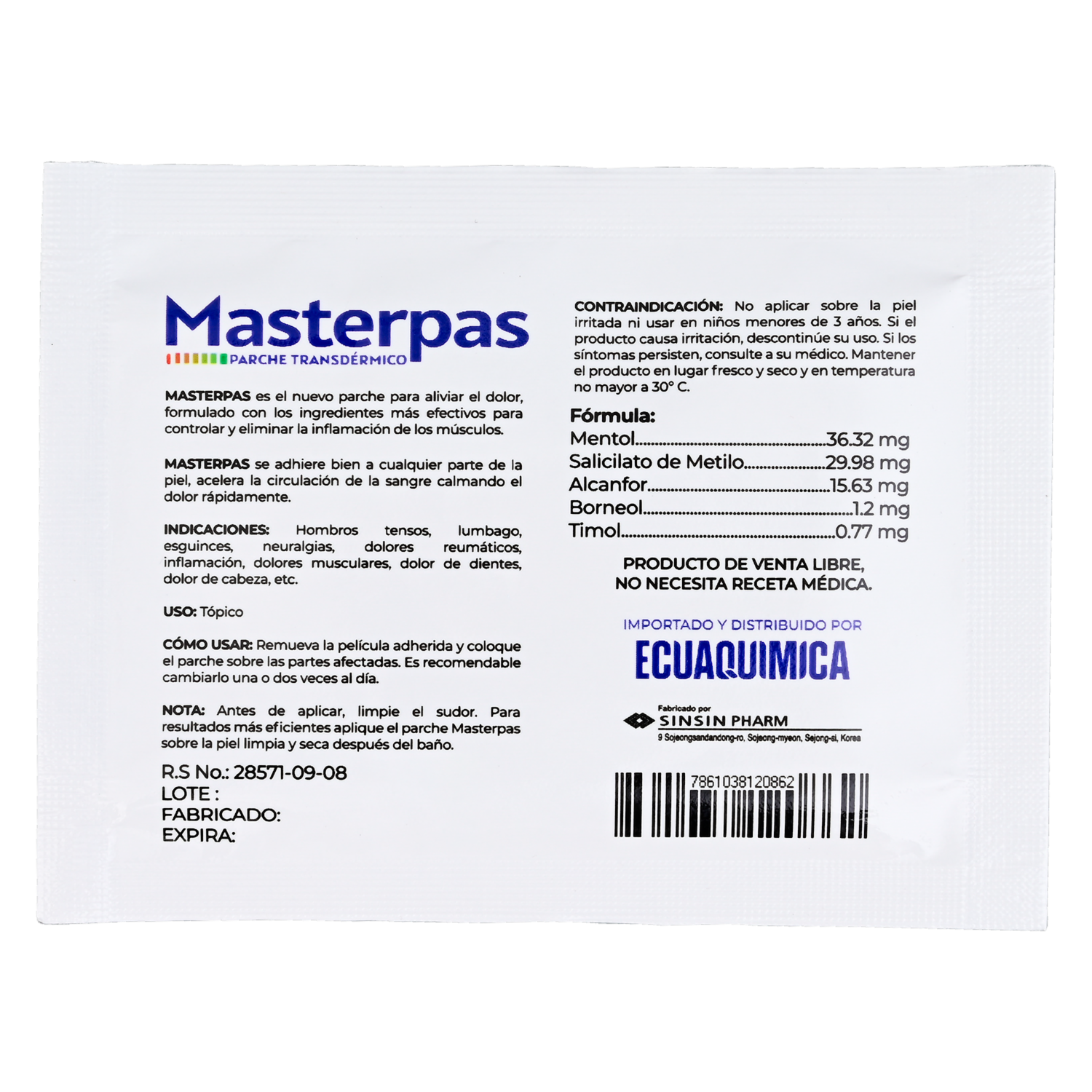Parches Para El Dolor Muscular MASTERPAS 10 U