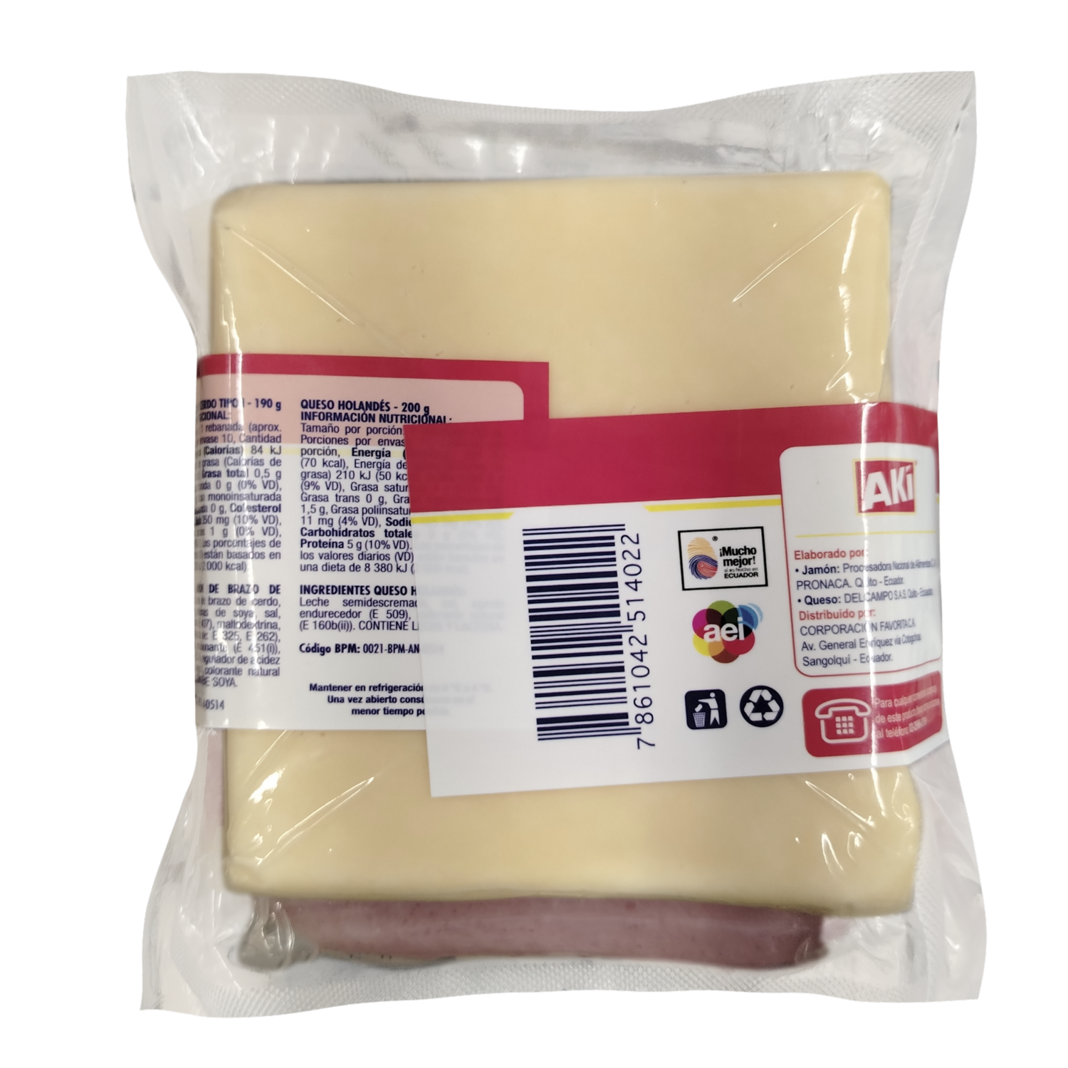 Combo Sanduchero Jamón De Cerdo Y Queso Holandés AKÍ 390 G