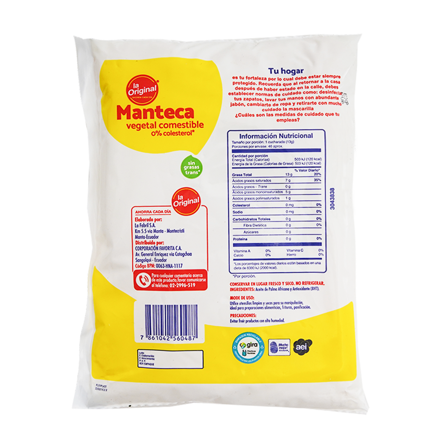 Manteca Vegetal LA ORIGINAL 600 G