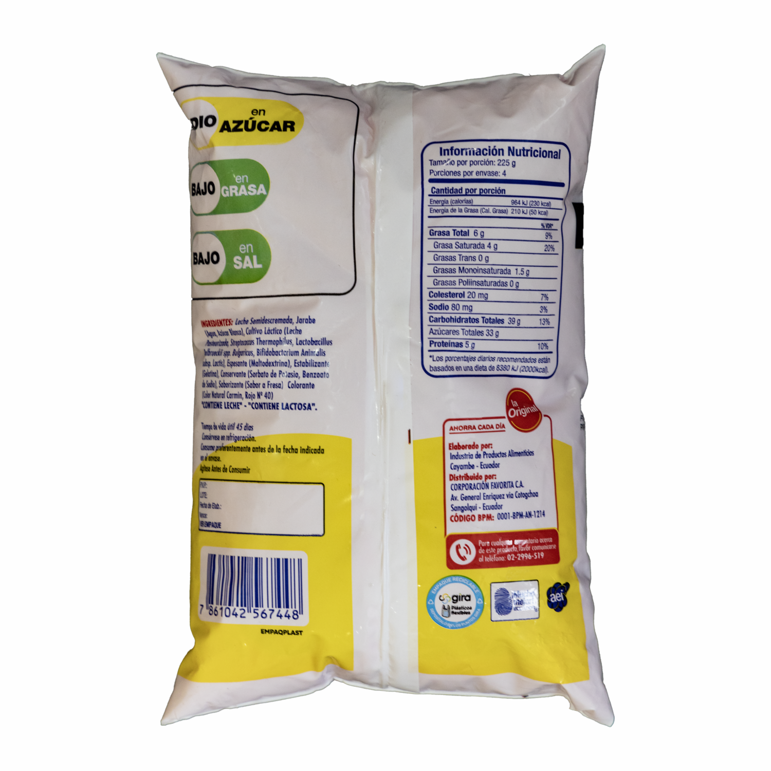 Bebida De Yogurt Sabor A Fresa En Funda LA ORIGINAL 900 G