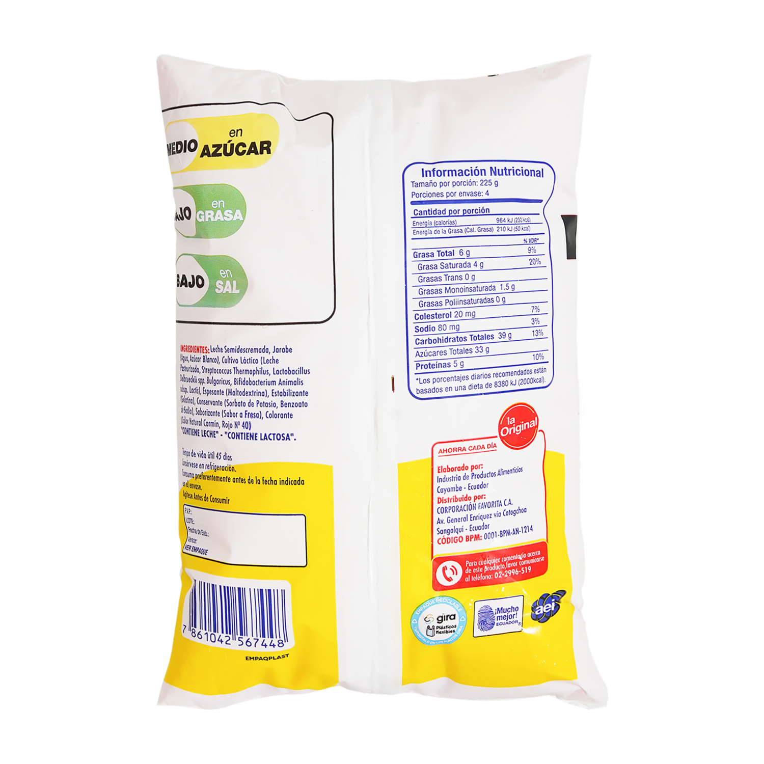Bebida De Yogurt Sabor A Fresa En Funda LA ORIGINAL 900 G
