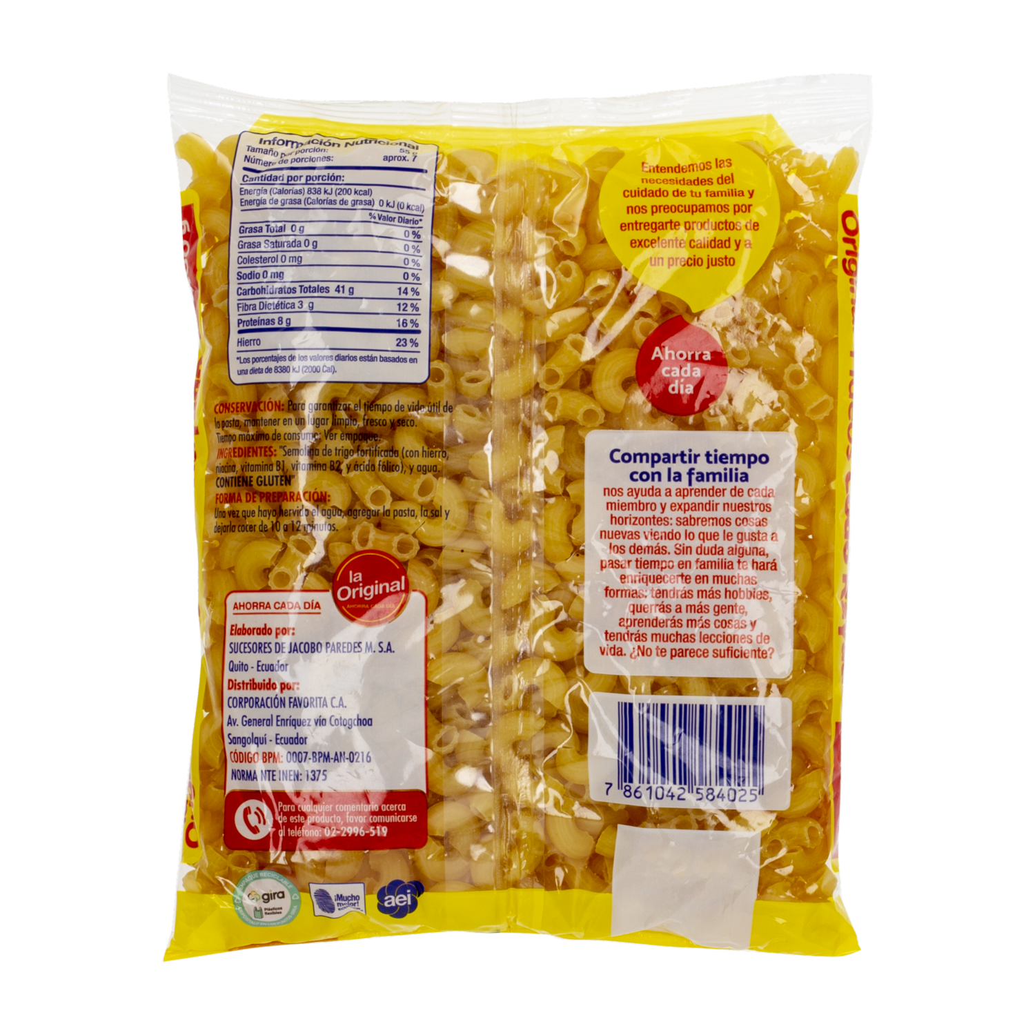 Fideo Codo Rayado LA ORIGINAL 400 G