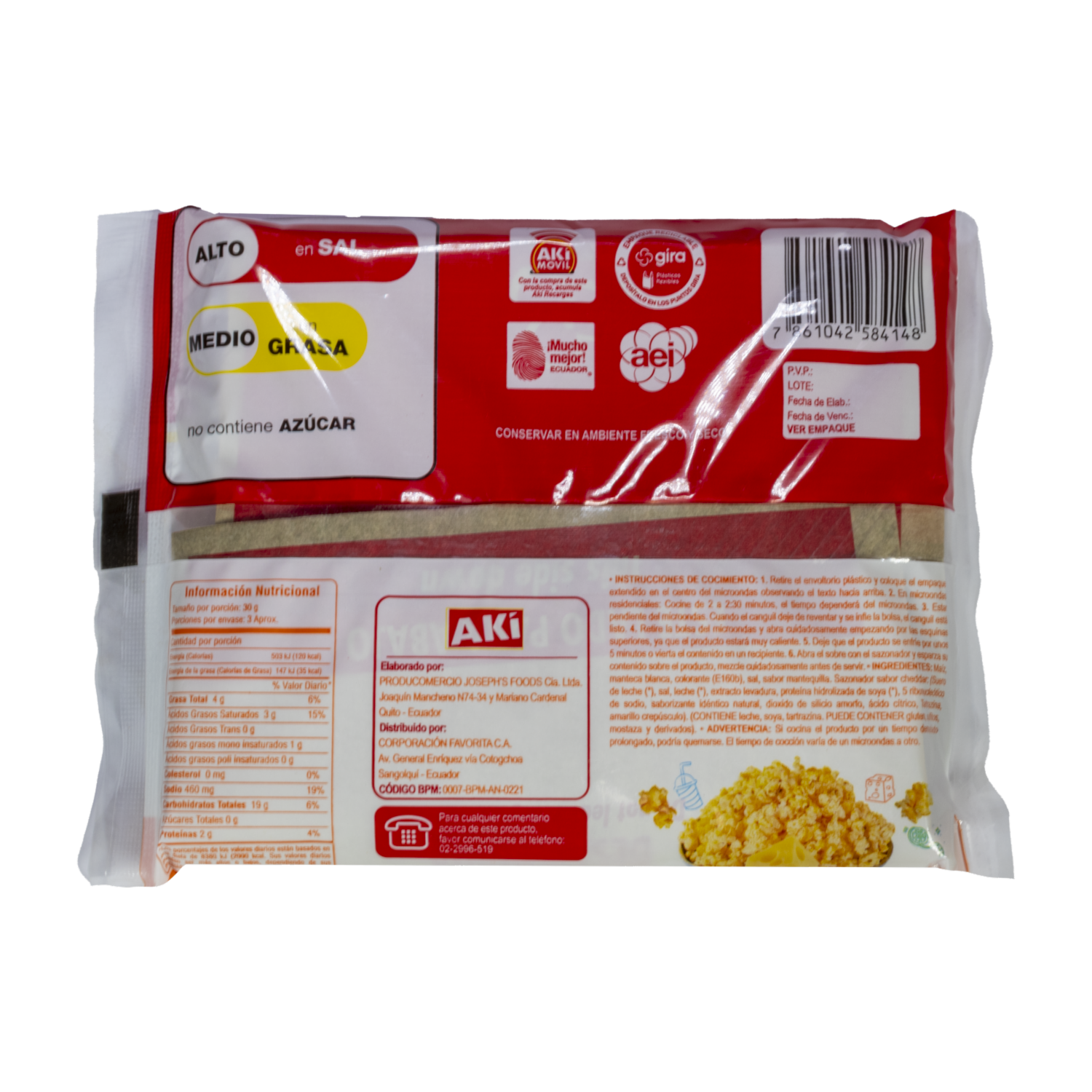 Canguil Para Microondas Sabor A Queso Cheddar AKÍ 99 G