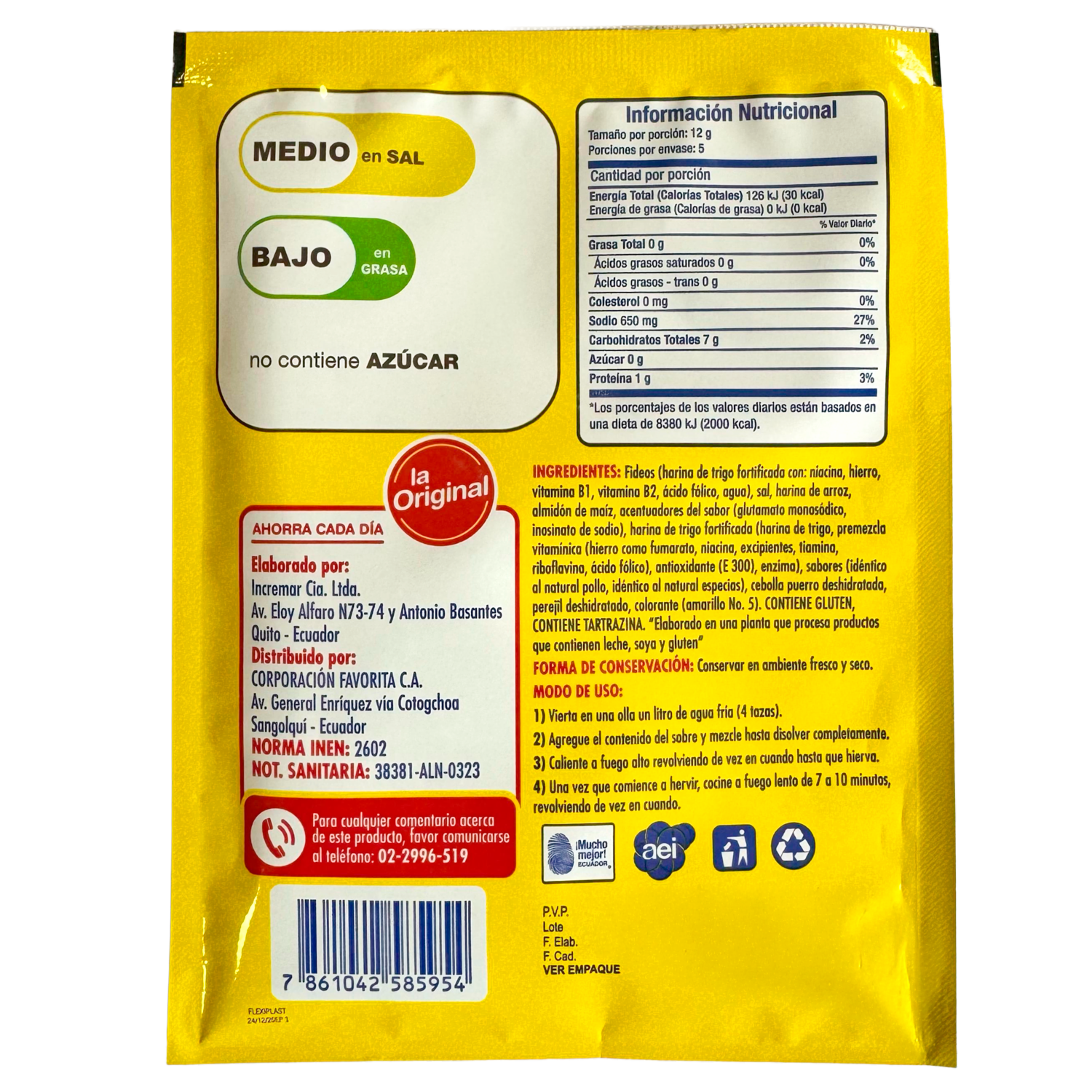 Sopa Instantánea De Pollo Con Fideos LA ORIGINAL 60 G