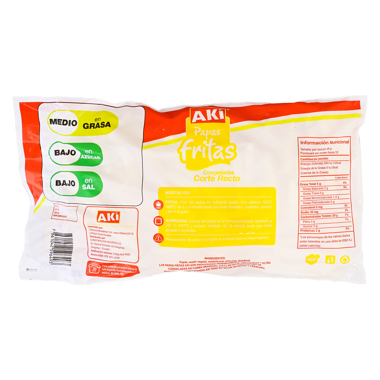Papas Fritas Congeladas Corte Recto AKÍ 1000 G