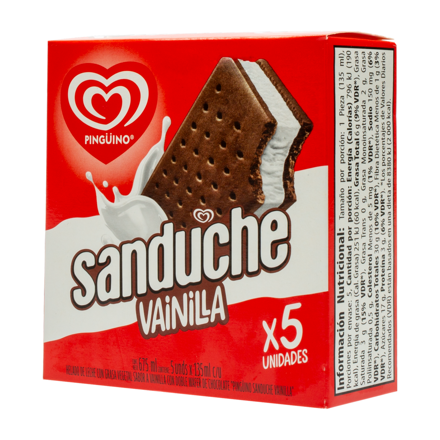 Helado Sánduche Vainilla PINGÜINO 5 Uds X 135 Ml
