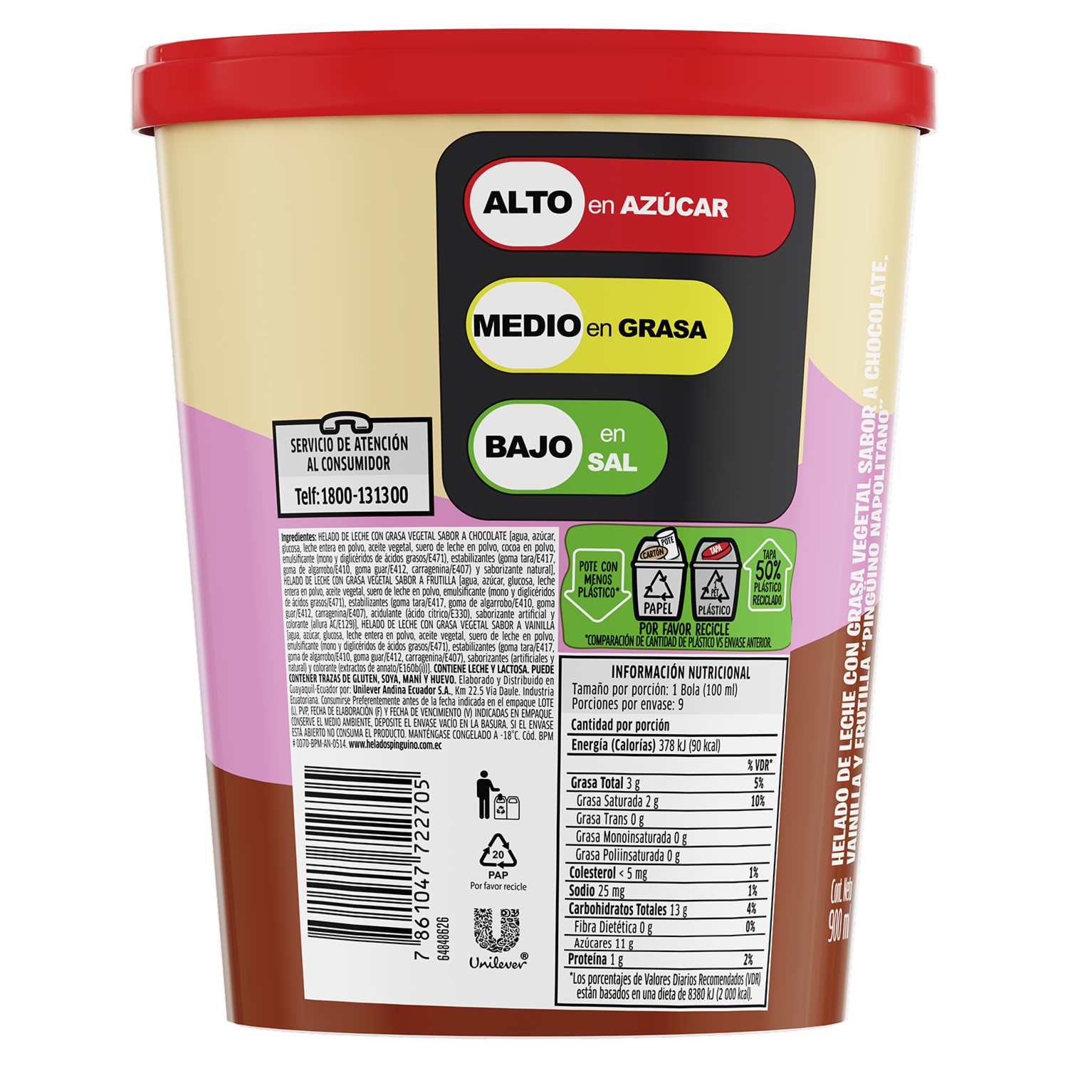Helado Cremossito Napolitano PINGÜINO 900 Ml