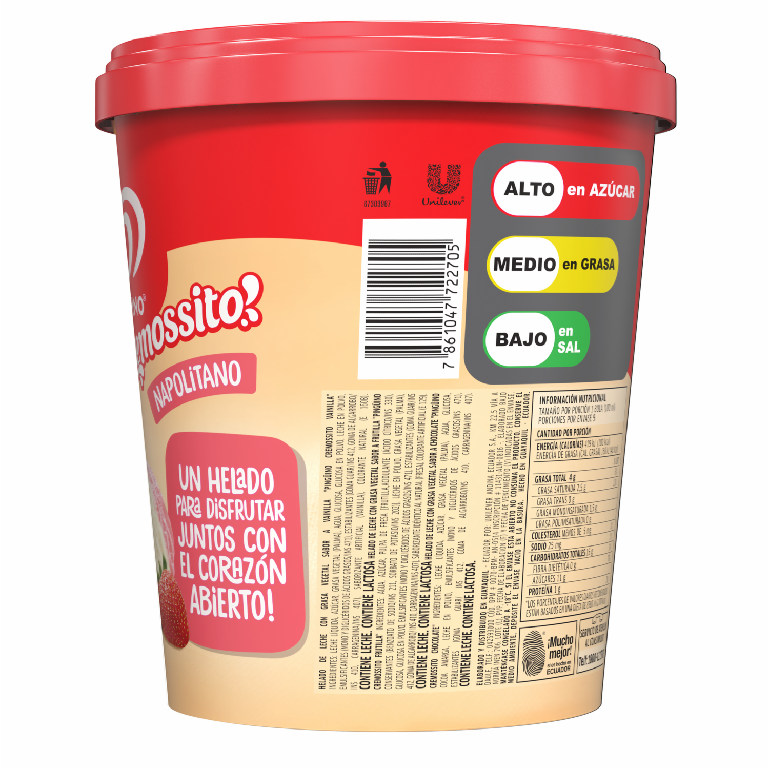 Helado Cremossito Napolitano PINGÜINO 900 Ml