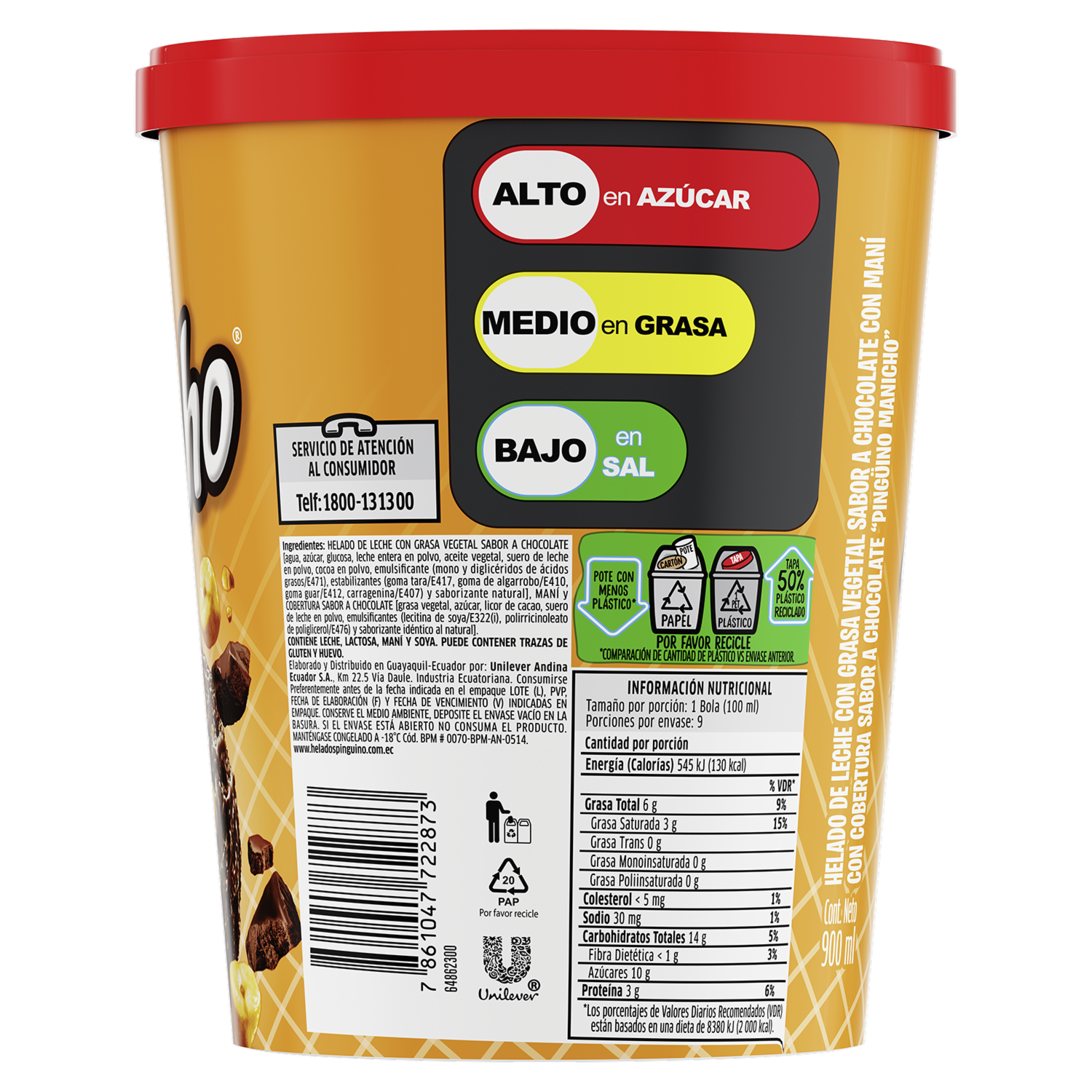 Helado Manicho PINGÜINO 900 Ml