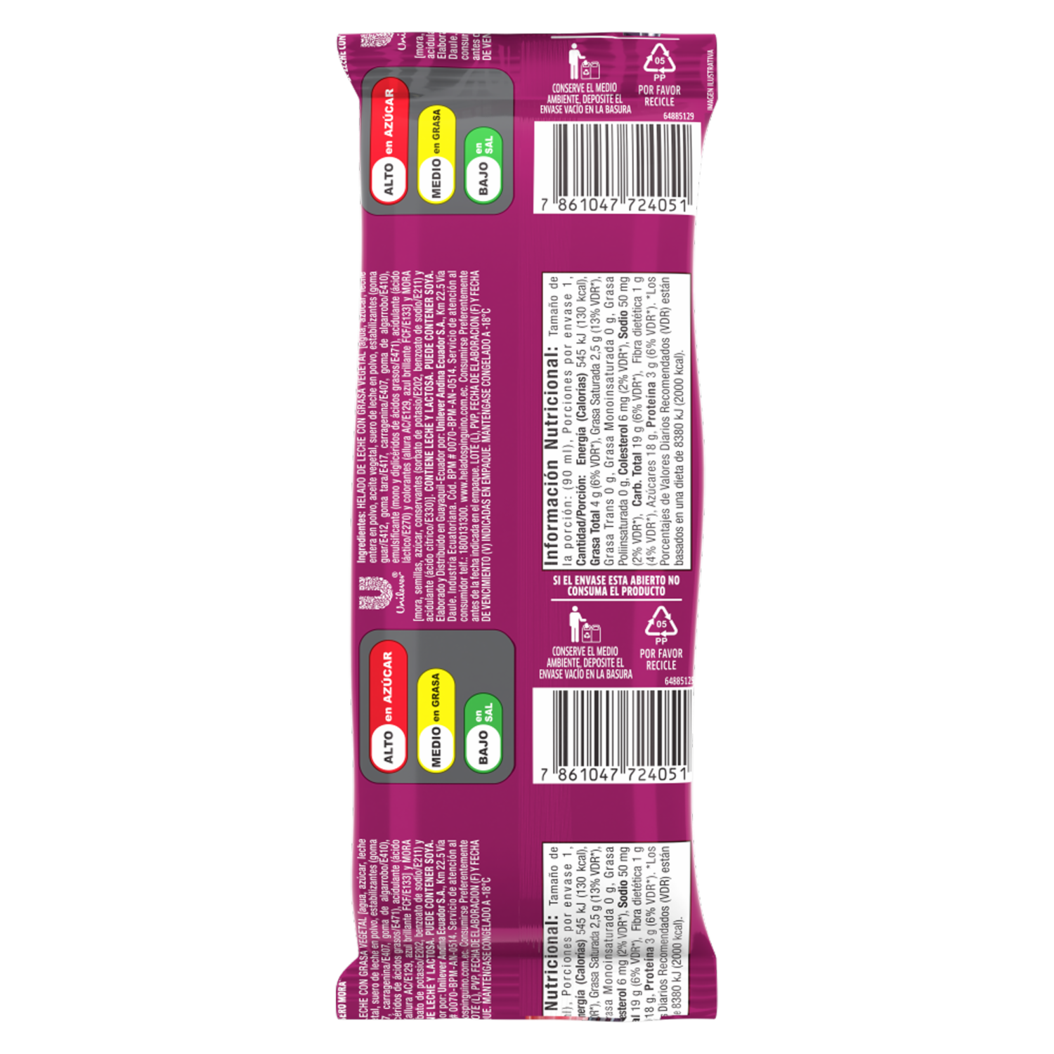 Helado Casero Paleta De Mora PINGÜINO 90 Ml