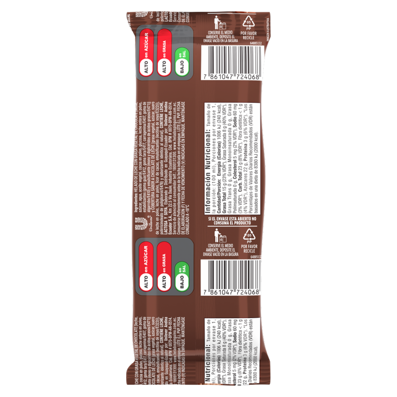 Helado Casero Paleta De Chocolate PINGÜINO 100 Ml