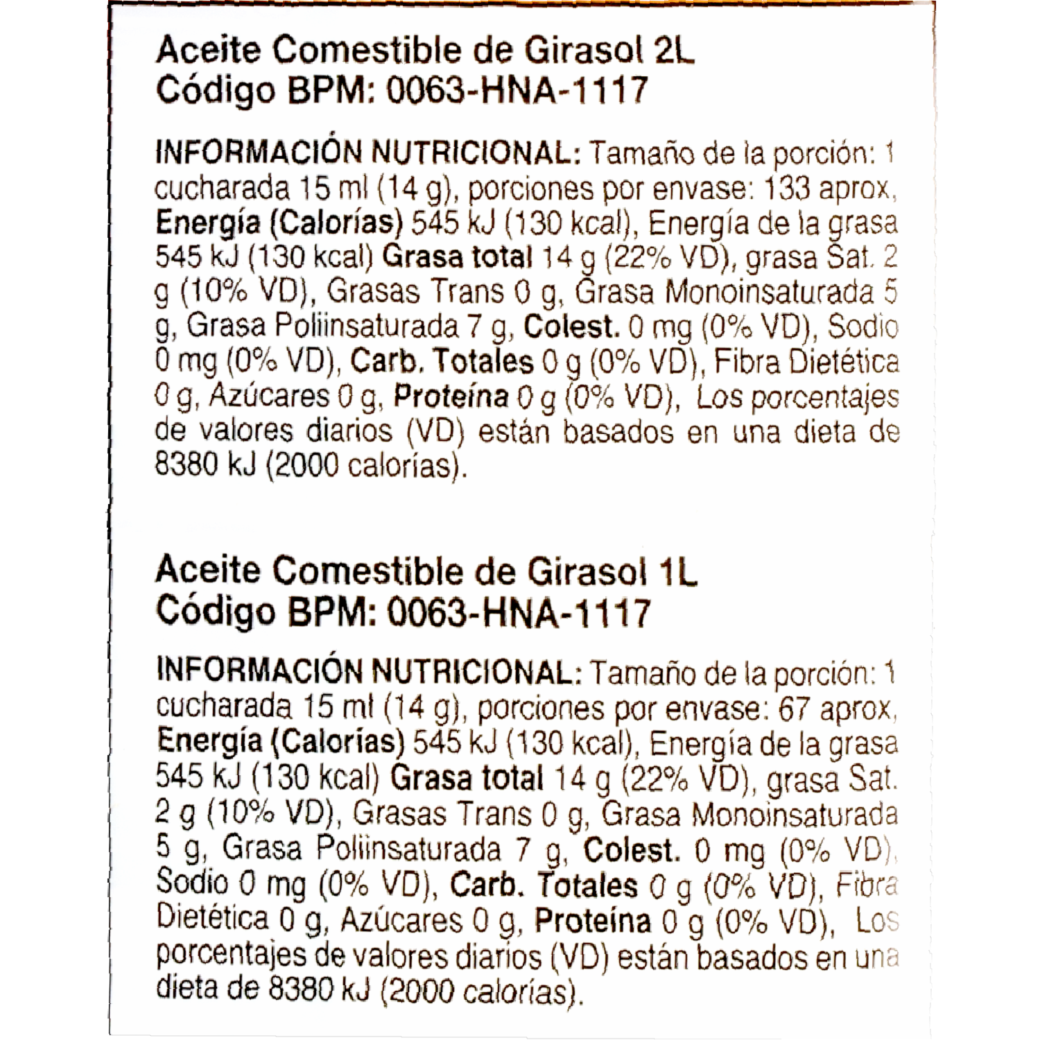 Aceite Comestible Vegetal Con Vitamina E Y Omega 6 GIRASOL Pack 2L + 1 L