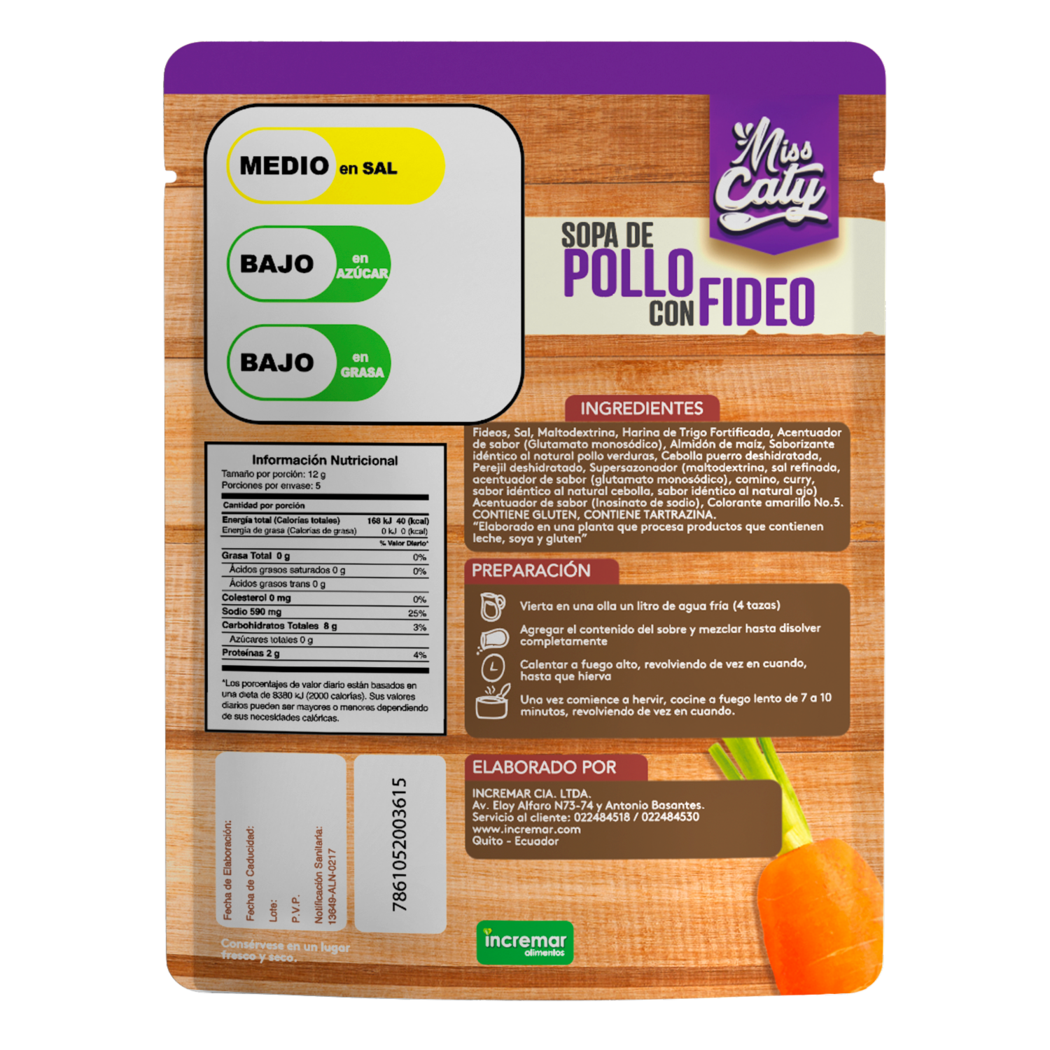Sopa Instantánea De Pollo Con Fideos MISS CATY 60 G