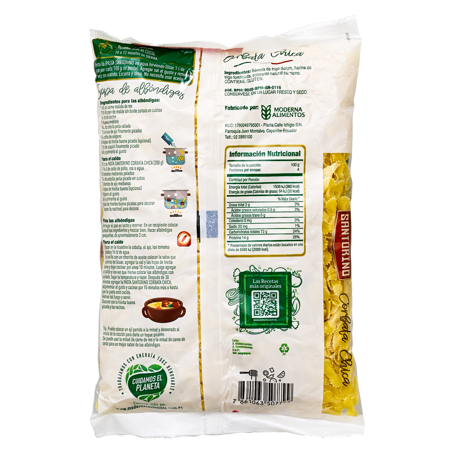Pasta Corbata Chica SANTORINO 400 G