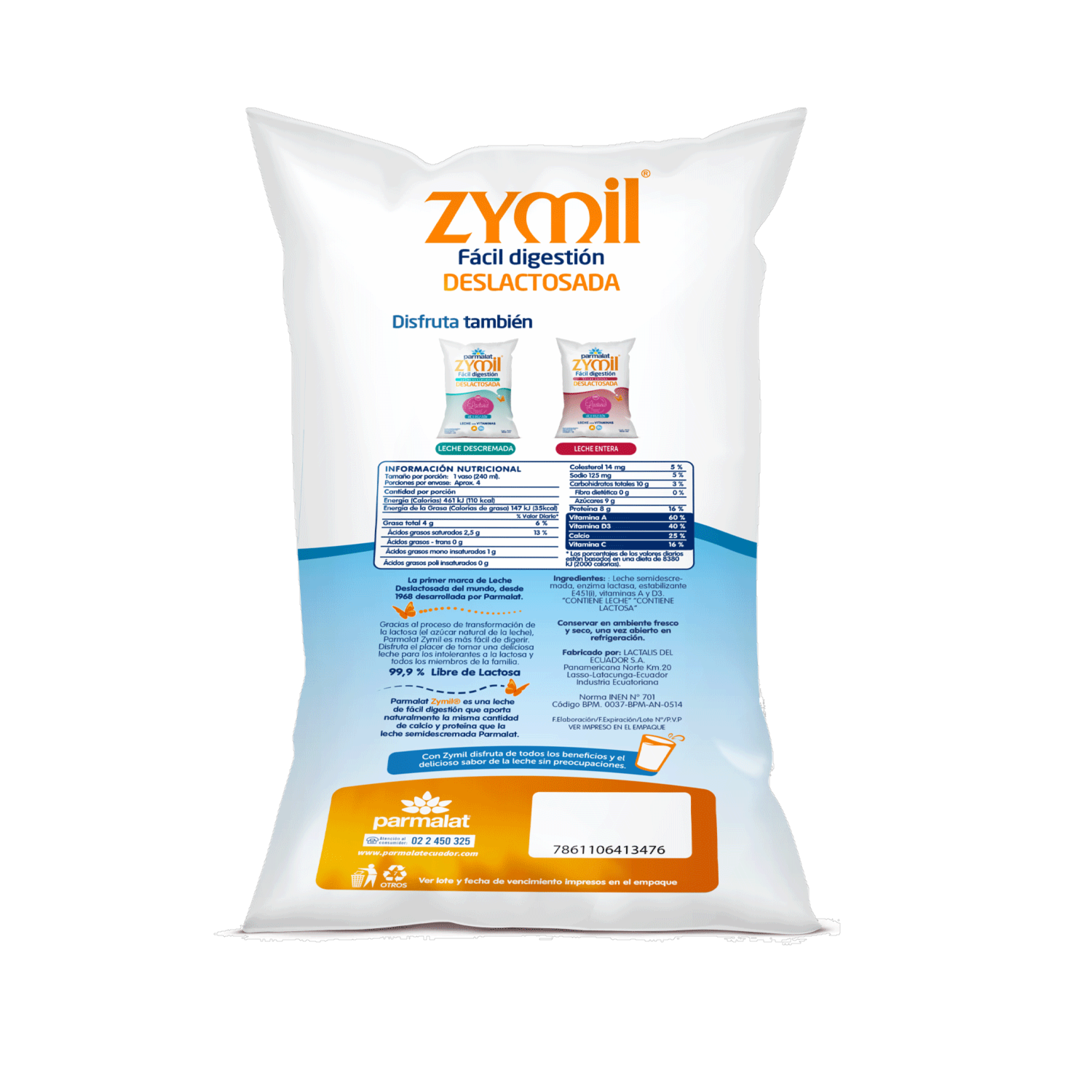 Leche Semidescremada Deslactosada Zymil PARMALAT 900 ML