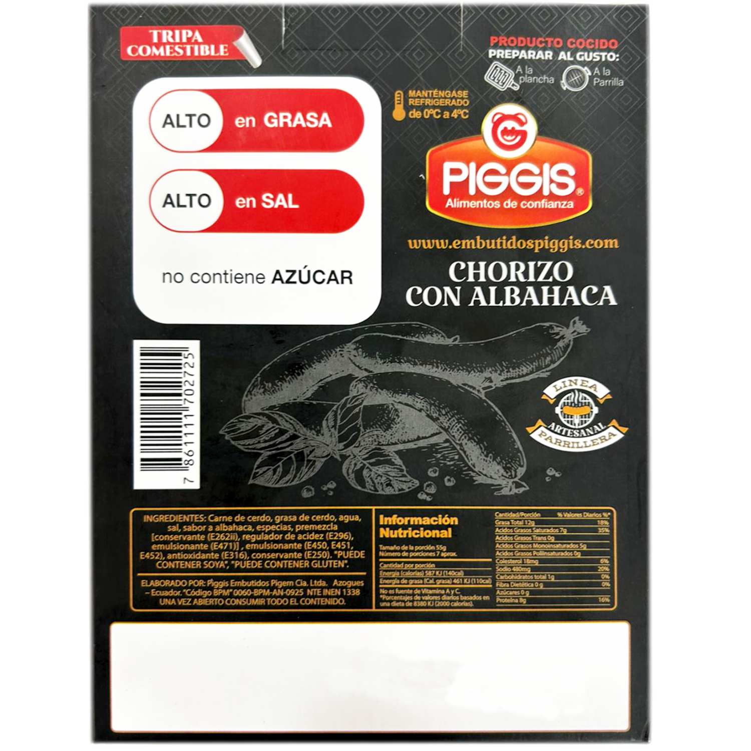 Chorizo Con Albahaca PIGGIS 400g