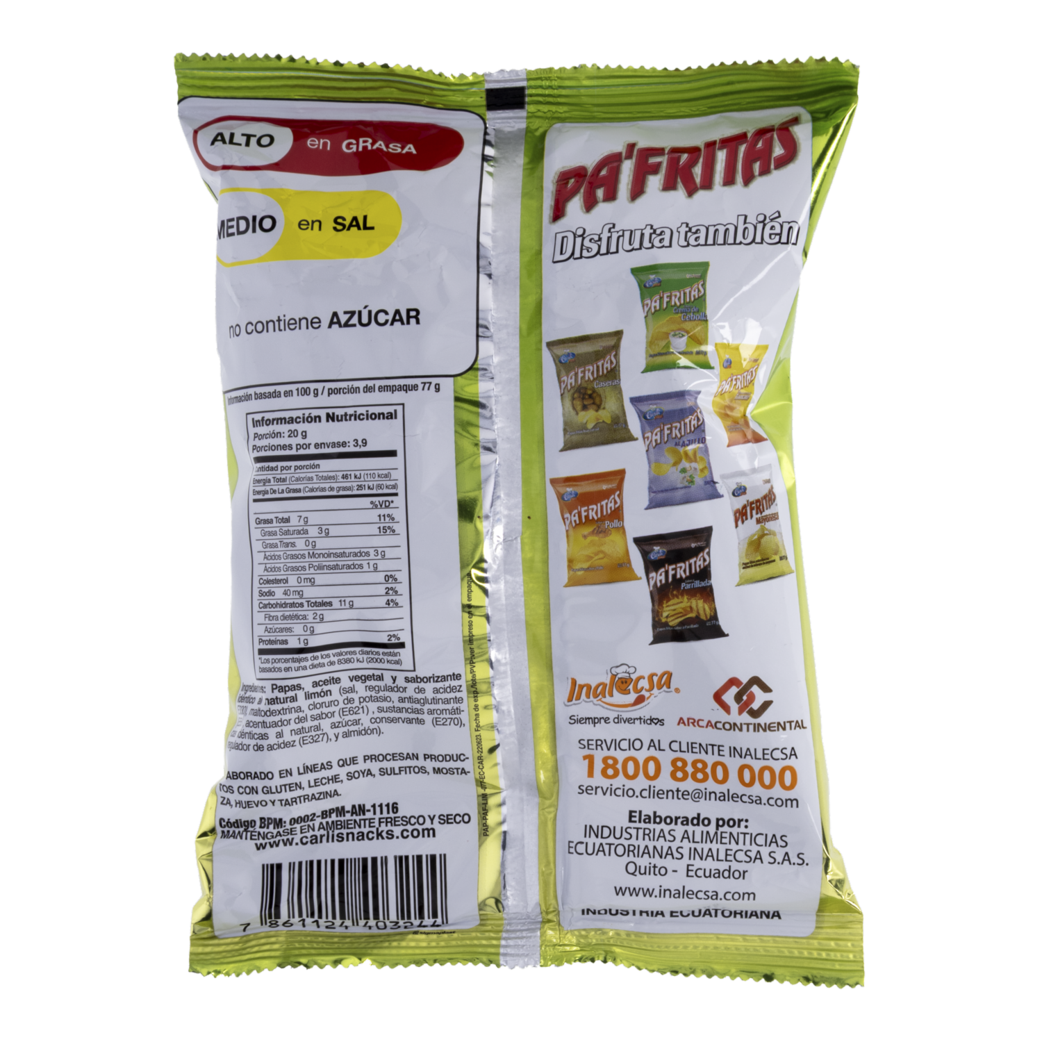 Papas Fritas Sabor A Limón PA’FRITAS 77G