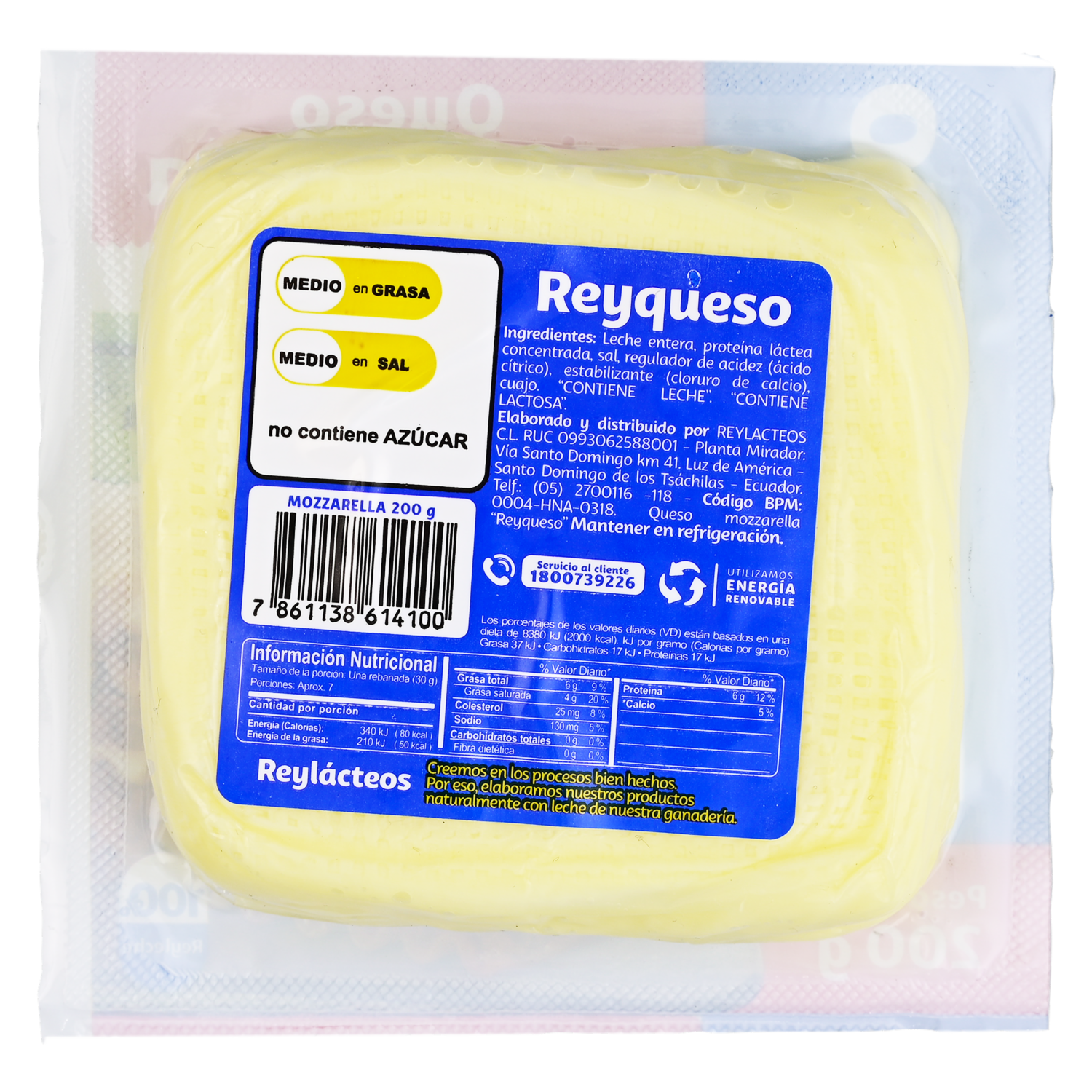 Queso Mozzarella Empacado REYQUESO 200 G