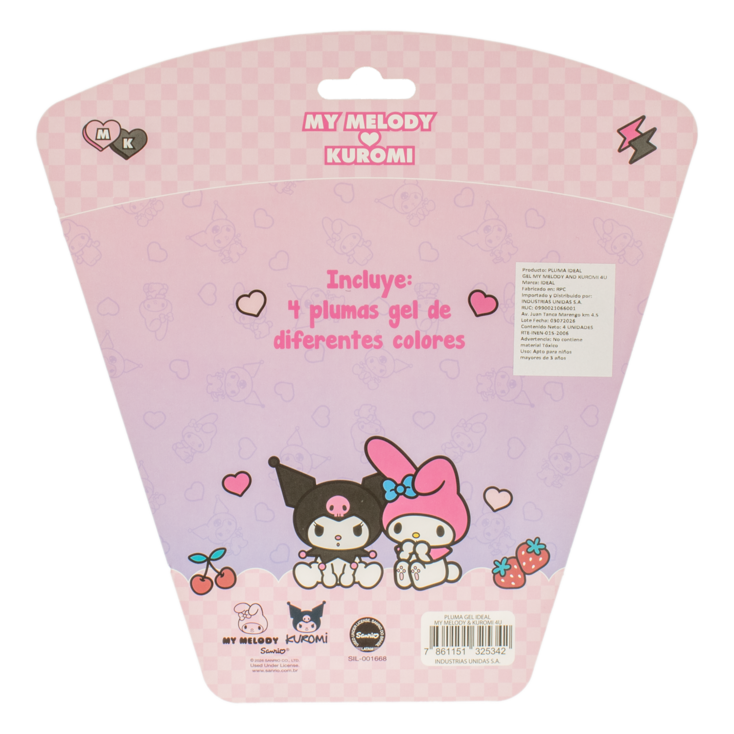 Bolígrafo De Gel Diseño My Melody And Kuromi SANRIO 4 Piezas